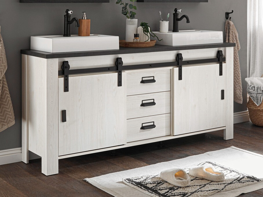 Prostostoječa kopalniška omarica za umivalnik Cirtale 134 (Beljen bor + Antracit)