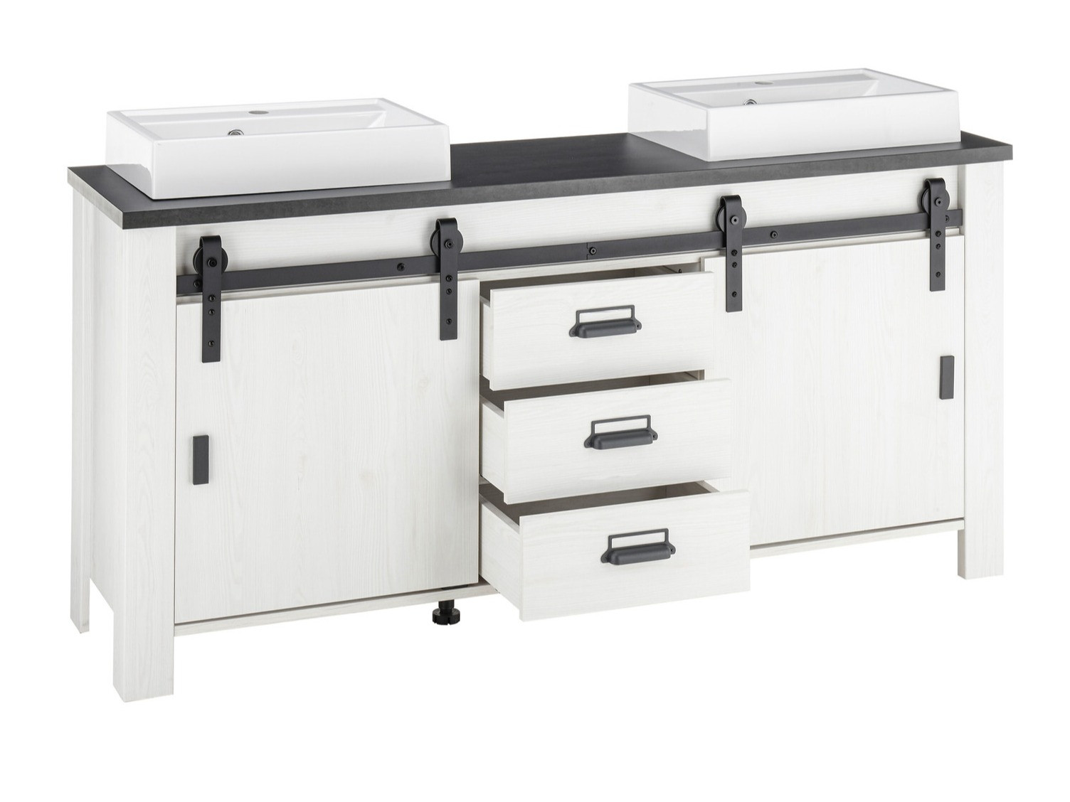 Prostostoječa kopalniška omarica za umivalnik Cirtale 134 (Beljen bor + Antracit)