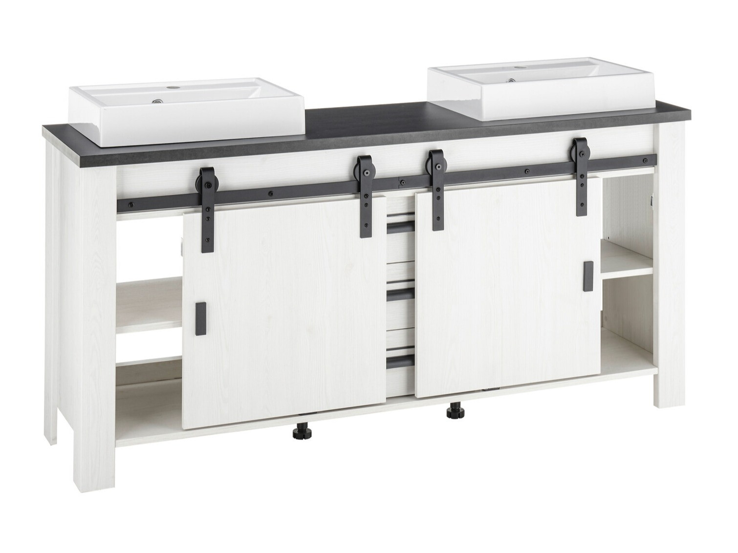 Prostostoječa kopalniška omarica za umivalnik Cirtale 134 (Beljen bor + Antracit)