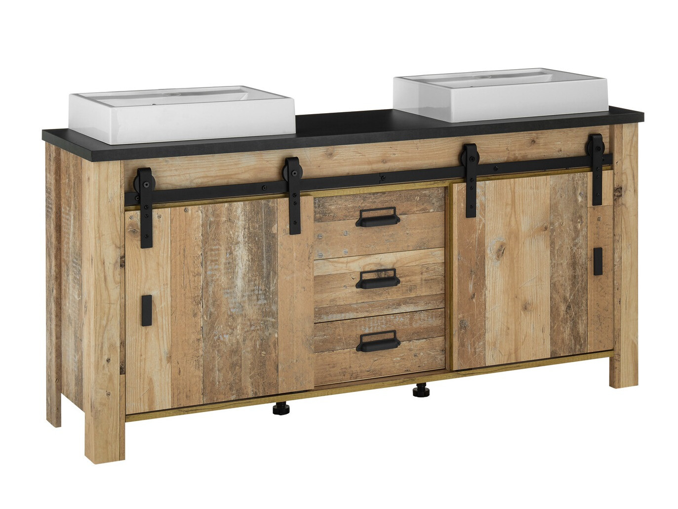 Prostostoječa kopalniška omarica za umivalnik Cirtale 134 (Rustikalen les + Antracit)