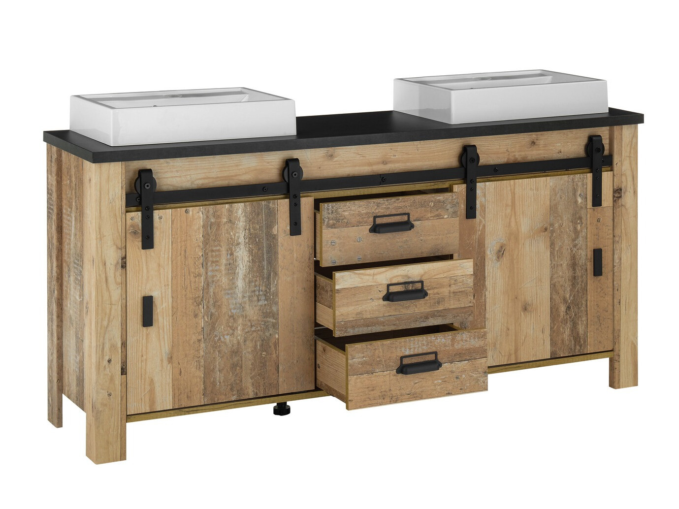 Prostostoječa kopalniška omarica za umivalnik Cirtale 134 (Rustikalen les + Antracit)