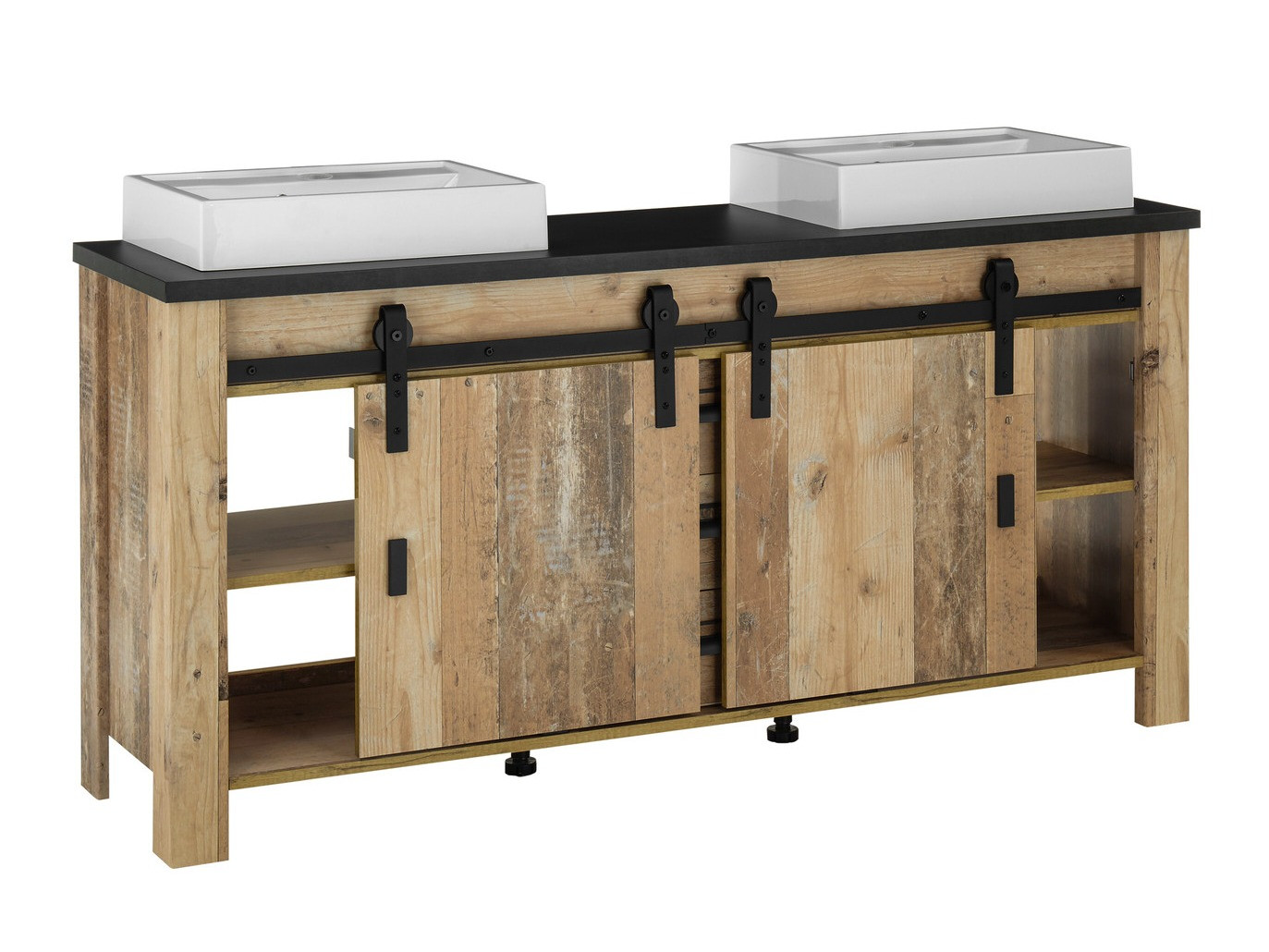 Prostostoječa kopalniška omarica za umivalnik Cirtale 134 (Rustikalen les + Antracit)