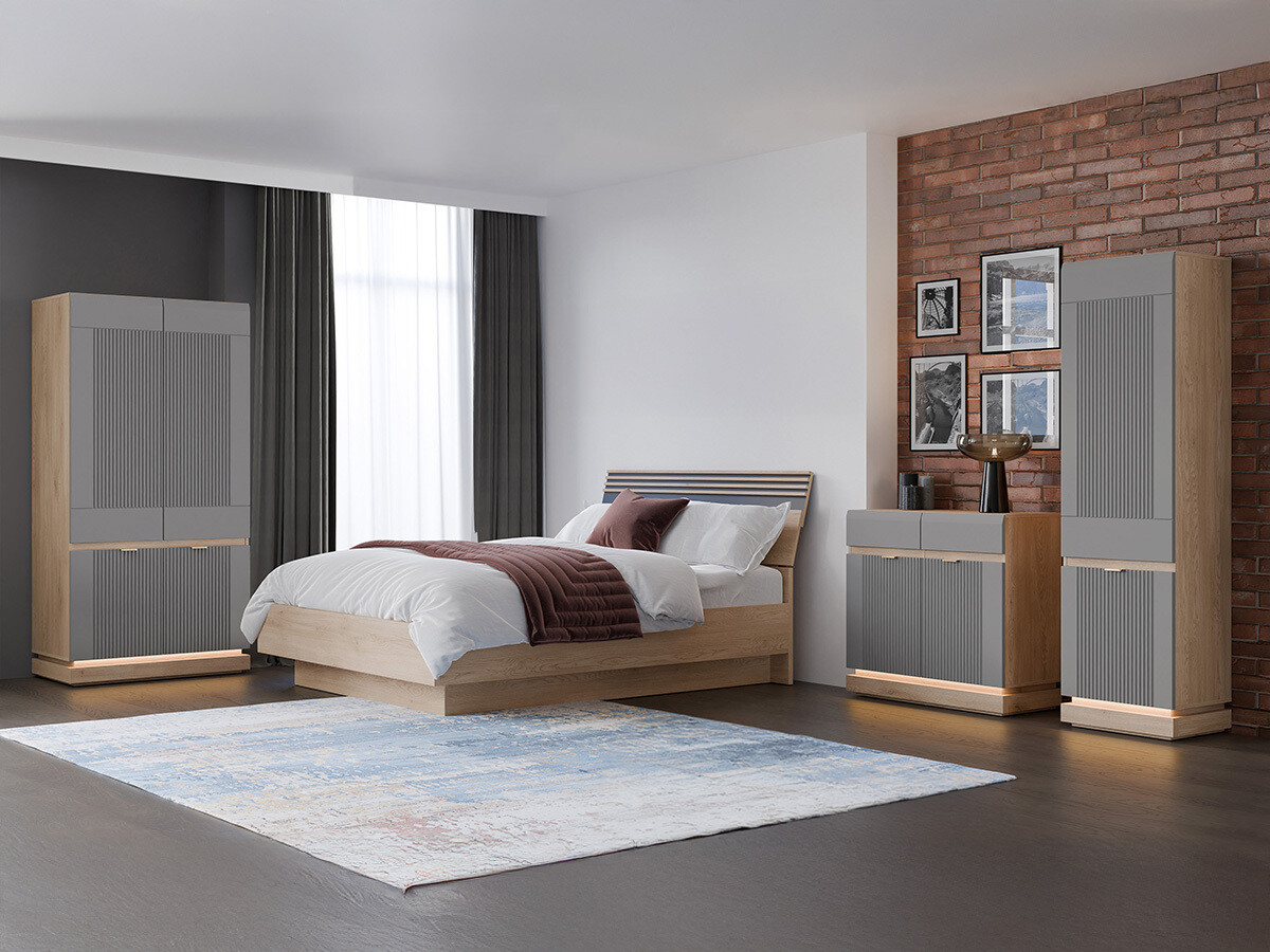 Komplet pohištva za spalnico Teselbu 117 (Siva + Hrast)