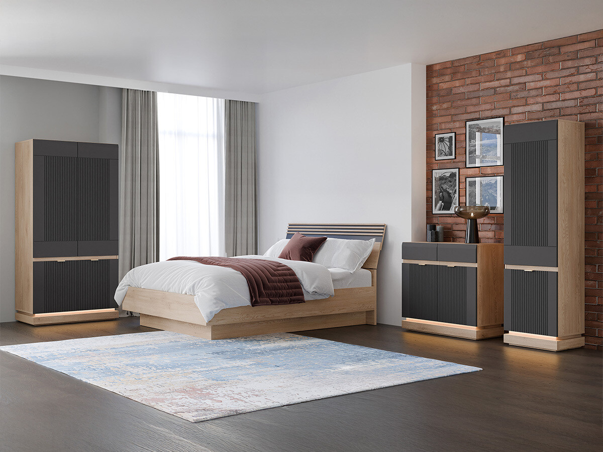 Komplet spalnic Teselbu 117 (Antracit + Hrast)