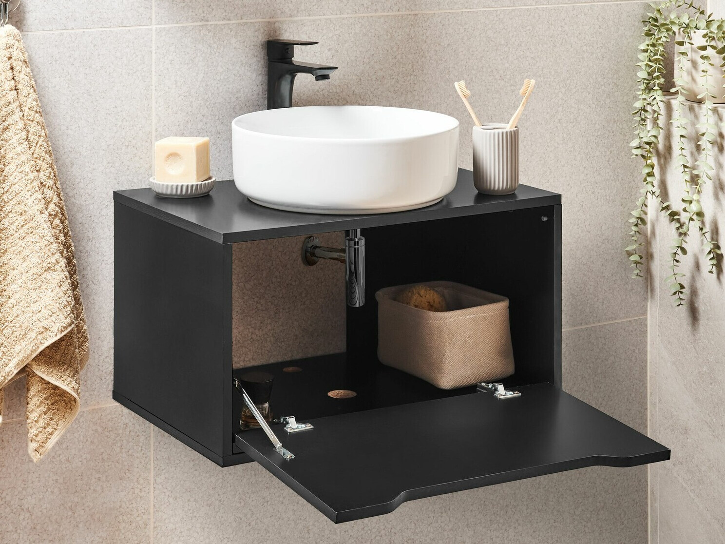 Viseča kopalniška omarica za umivalnik Berwyn 2644 (Črna)