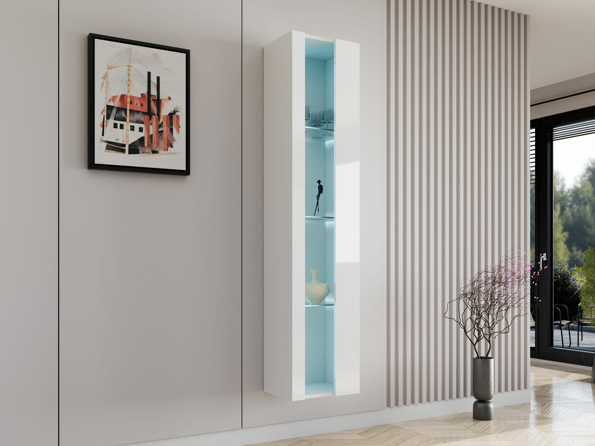 Stenska polica Venenou 130 (Bela + Sijaj bela)