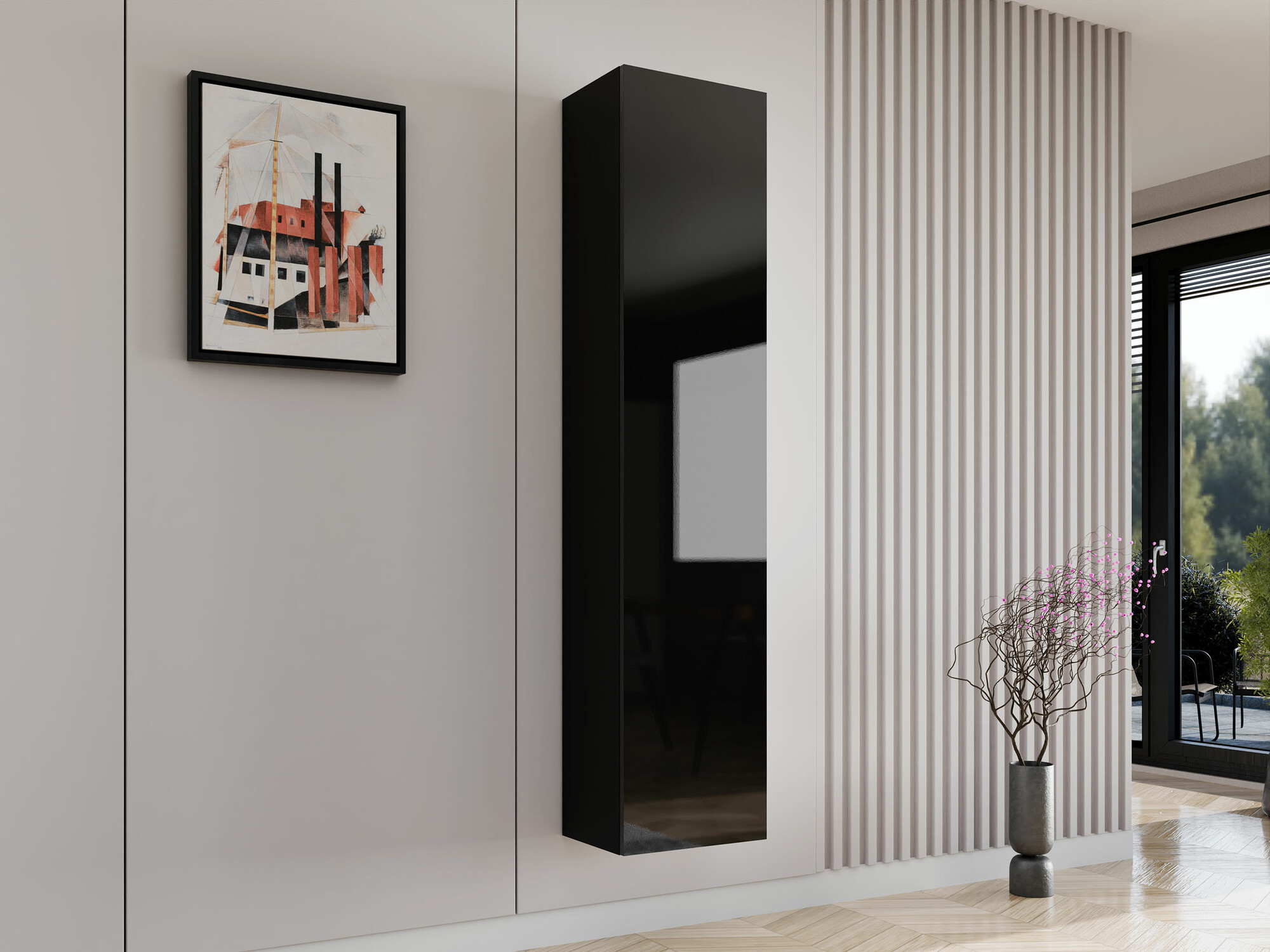 Stenska polica Vilrin II (Črna + Sijaj črna)