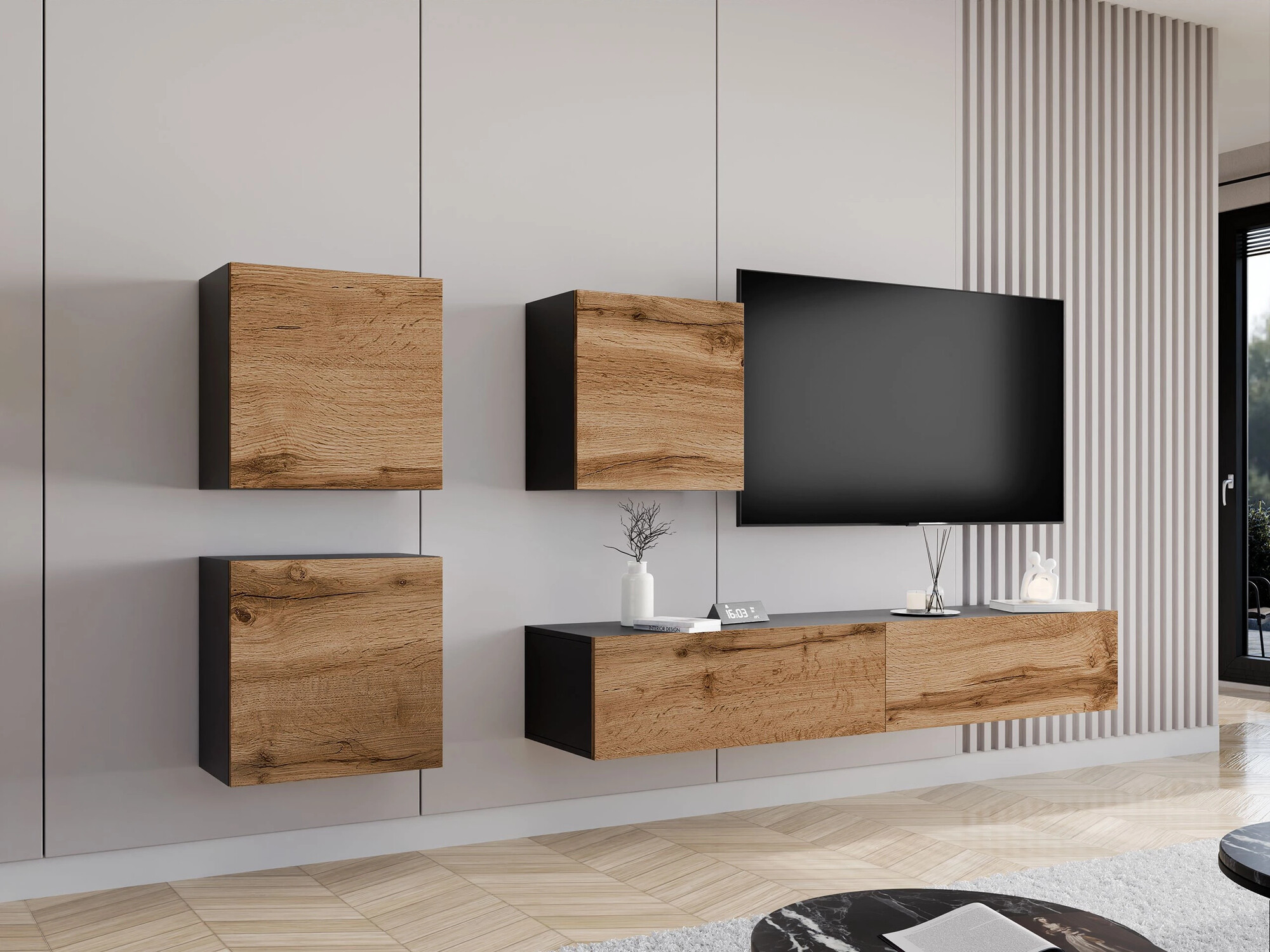 Dnevni prostor Venenou 109 (Črna + Wotan hrast)