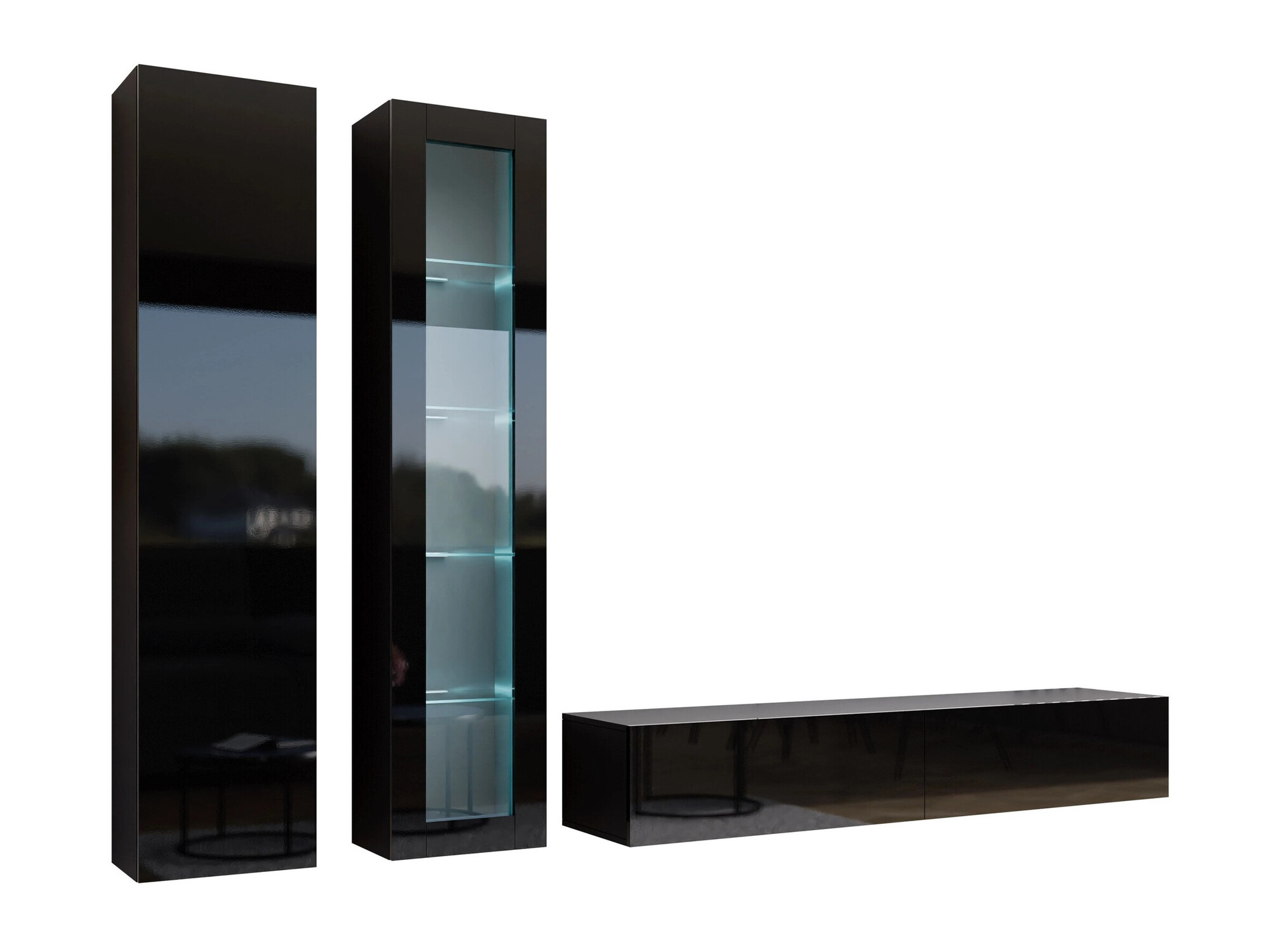 Komplet za dnevno sobo Venenou 102 (Črna + Sijaj črna)