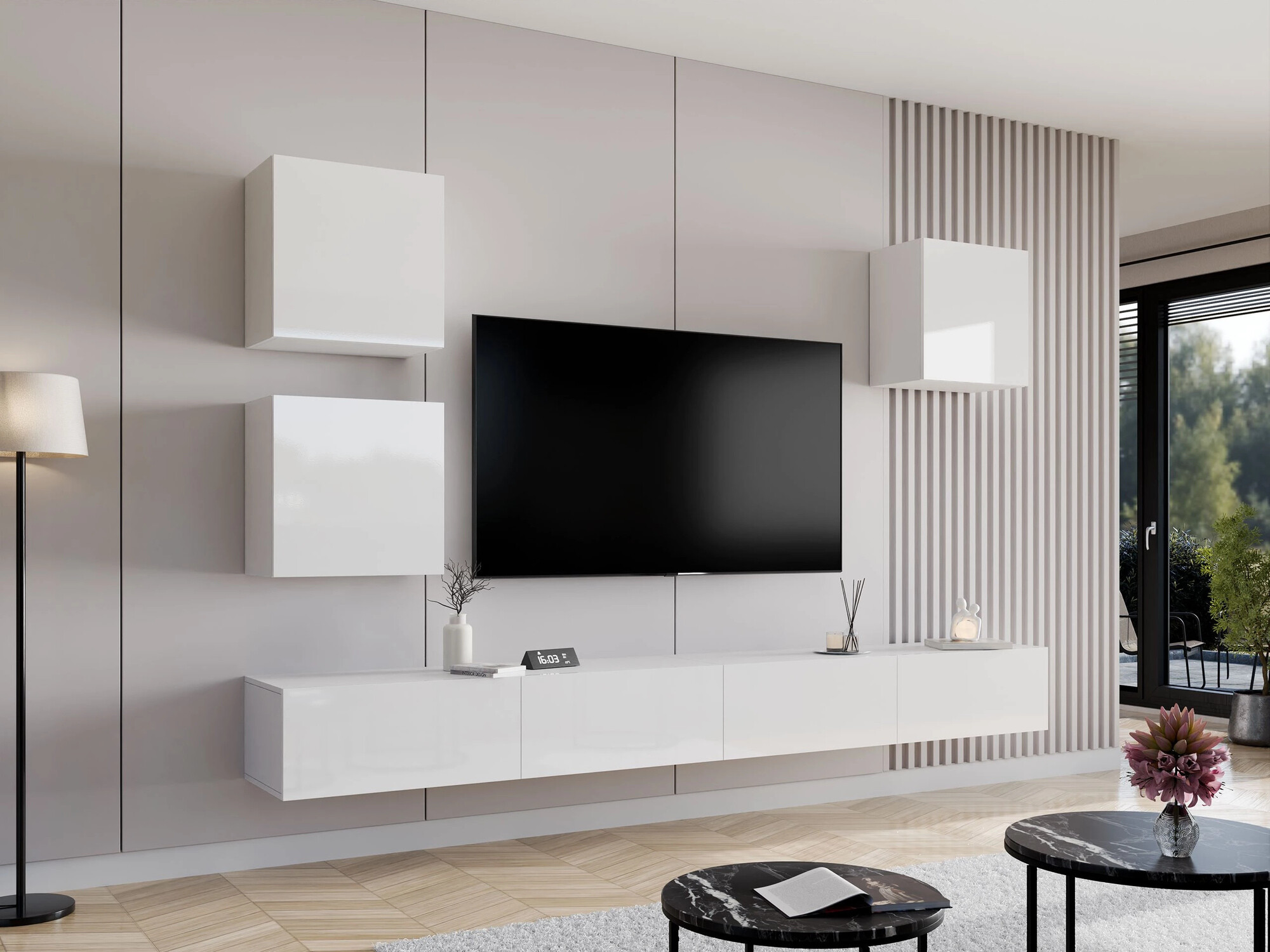 Komplet za dnevno sobo Venenou 108 (Bela + Sijaj bela)