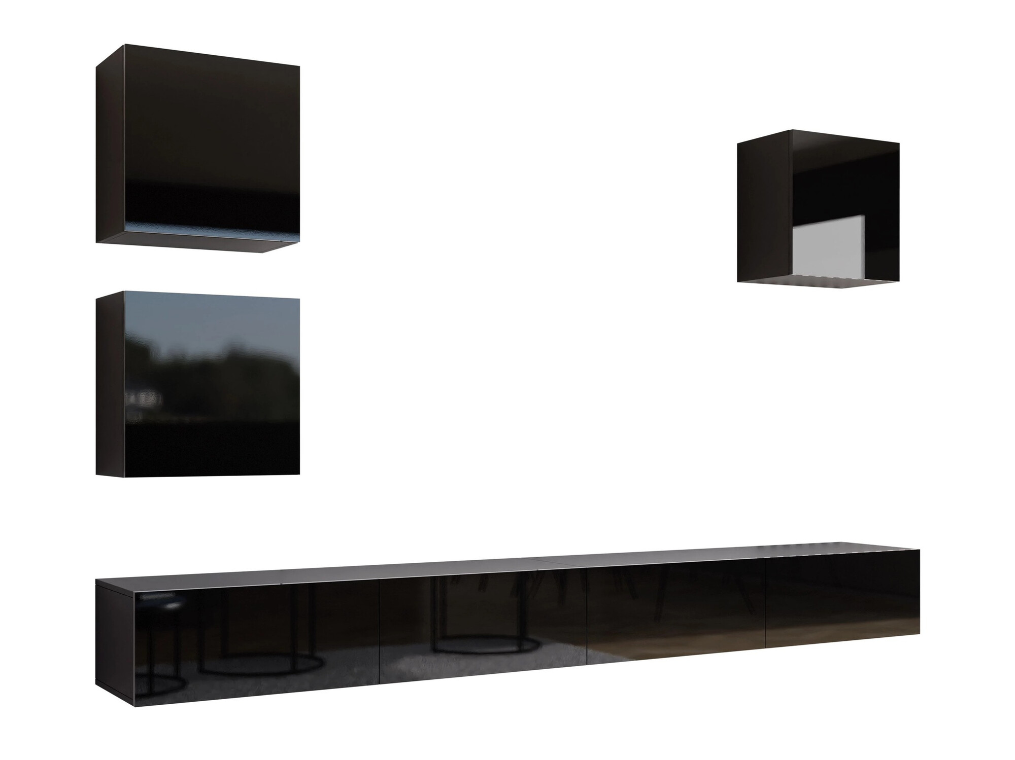 Komplet za dnevno sobo Vilrin III (Črna + Sijaj črna)