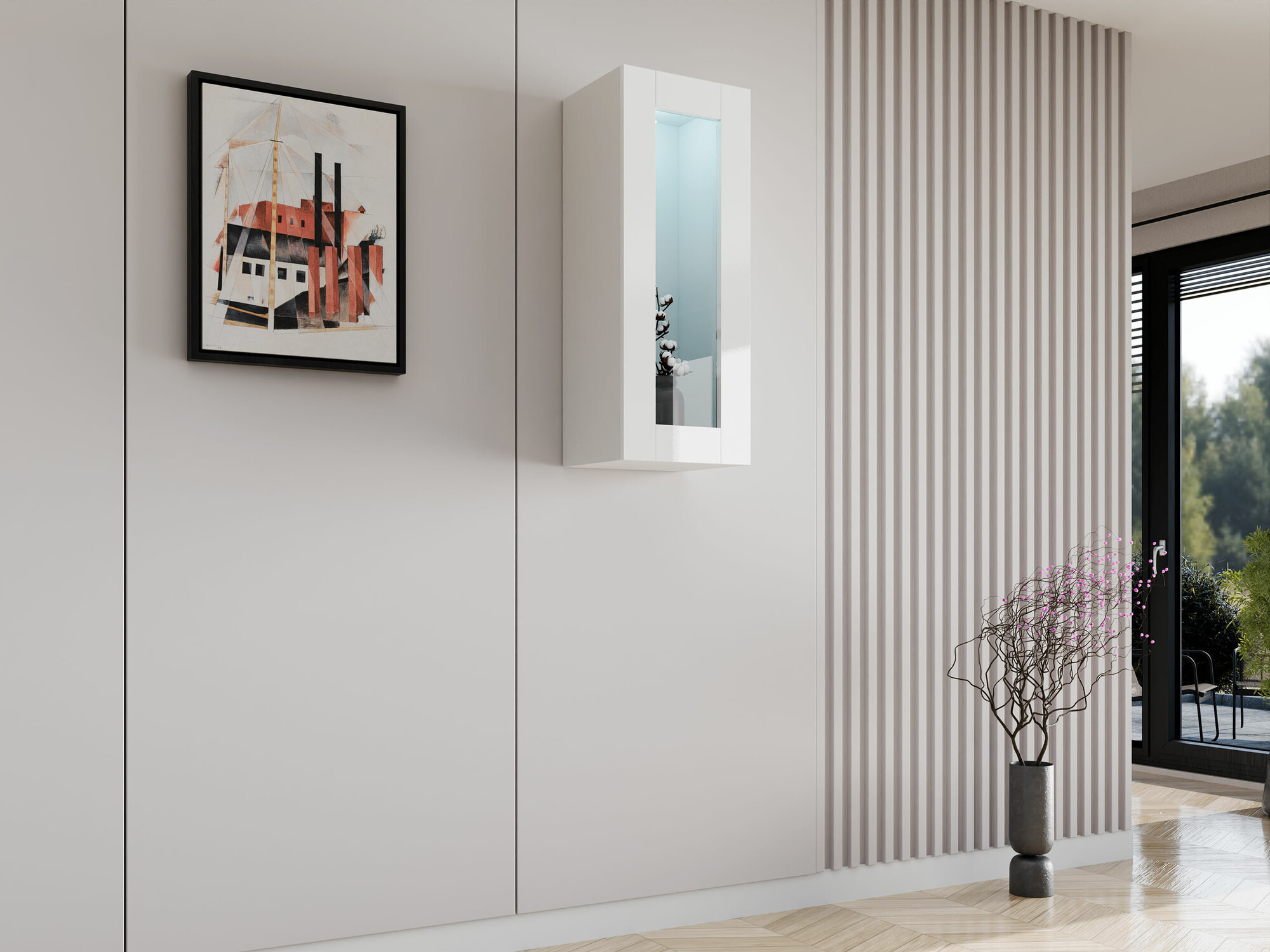 Stenska omarica Venenou 132 (Bela + Sijaj bela)