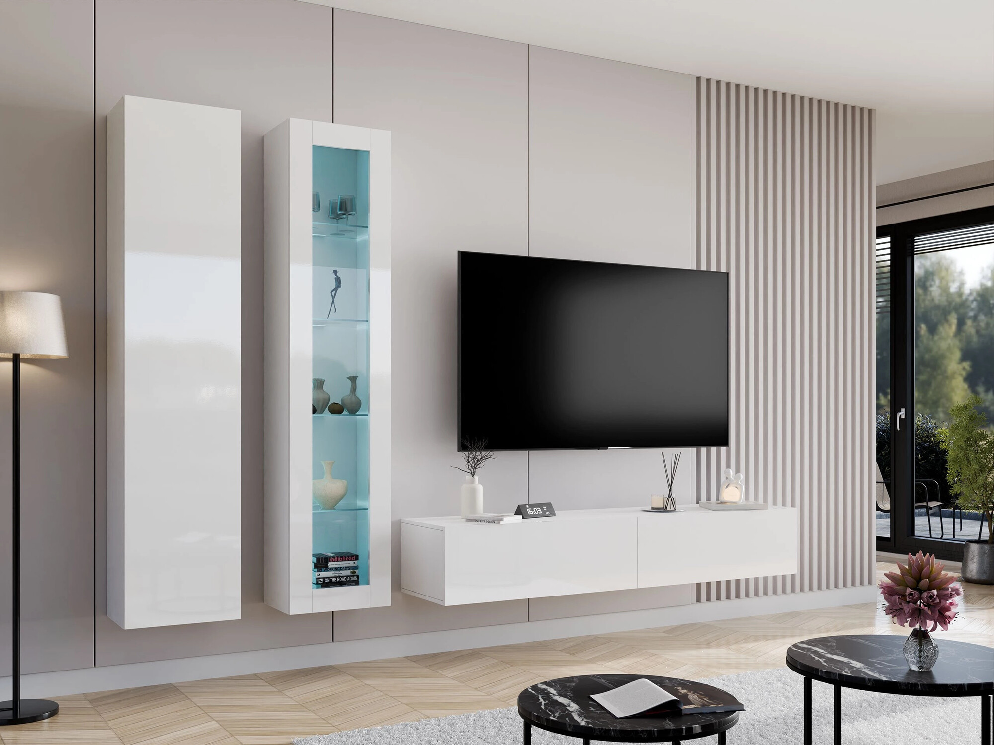 Stenska polica Vilrin II (Bela + Sijaj bela)