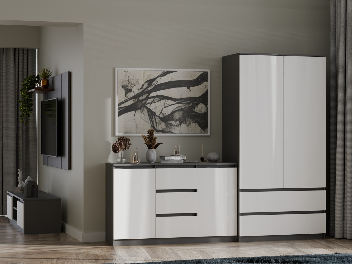Garderobna omara Elbvelu 116 (Bela + Antracit)