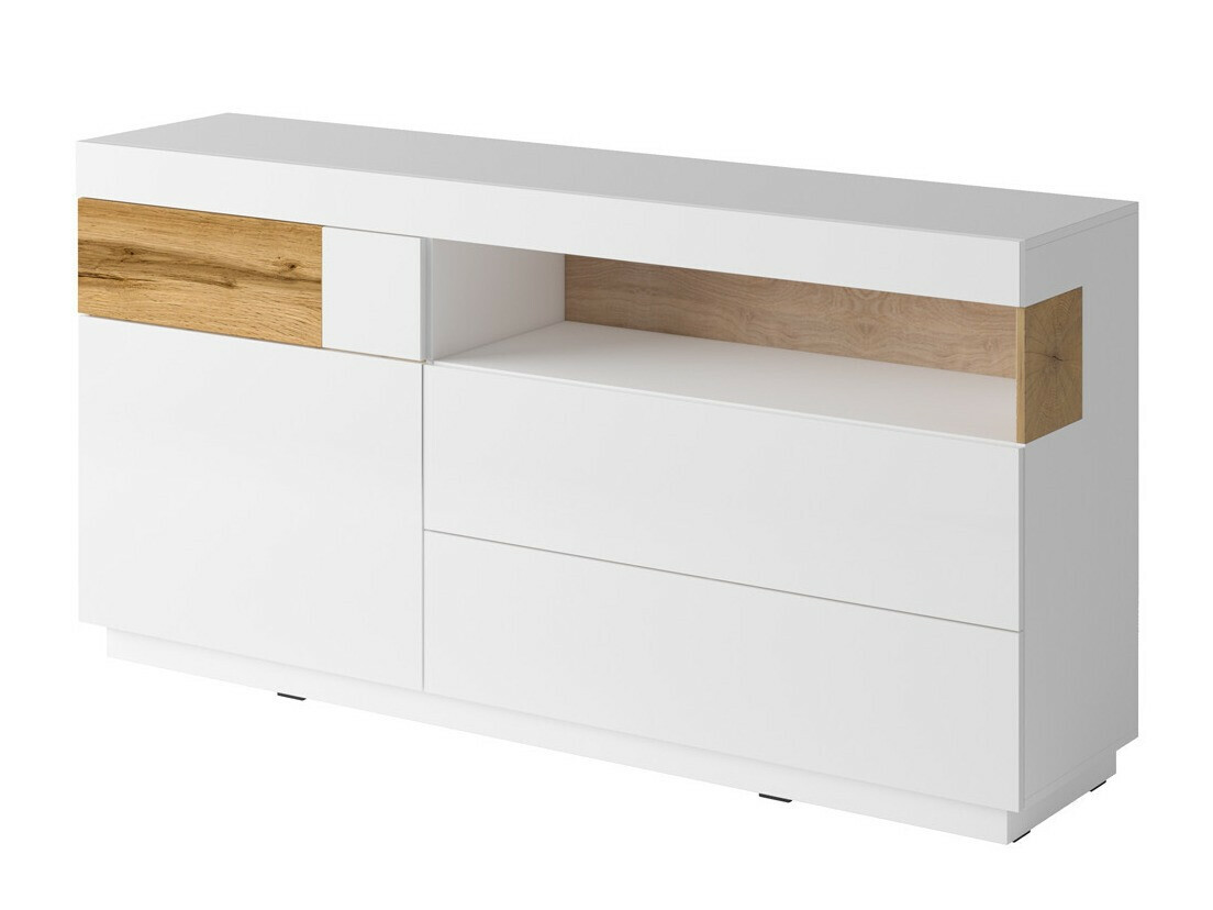 Komoda Livlore 107 (Bela + Sijaj bela + Wotan hrast)