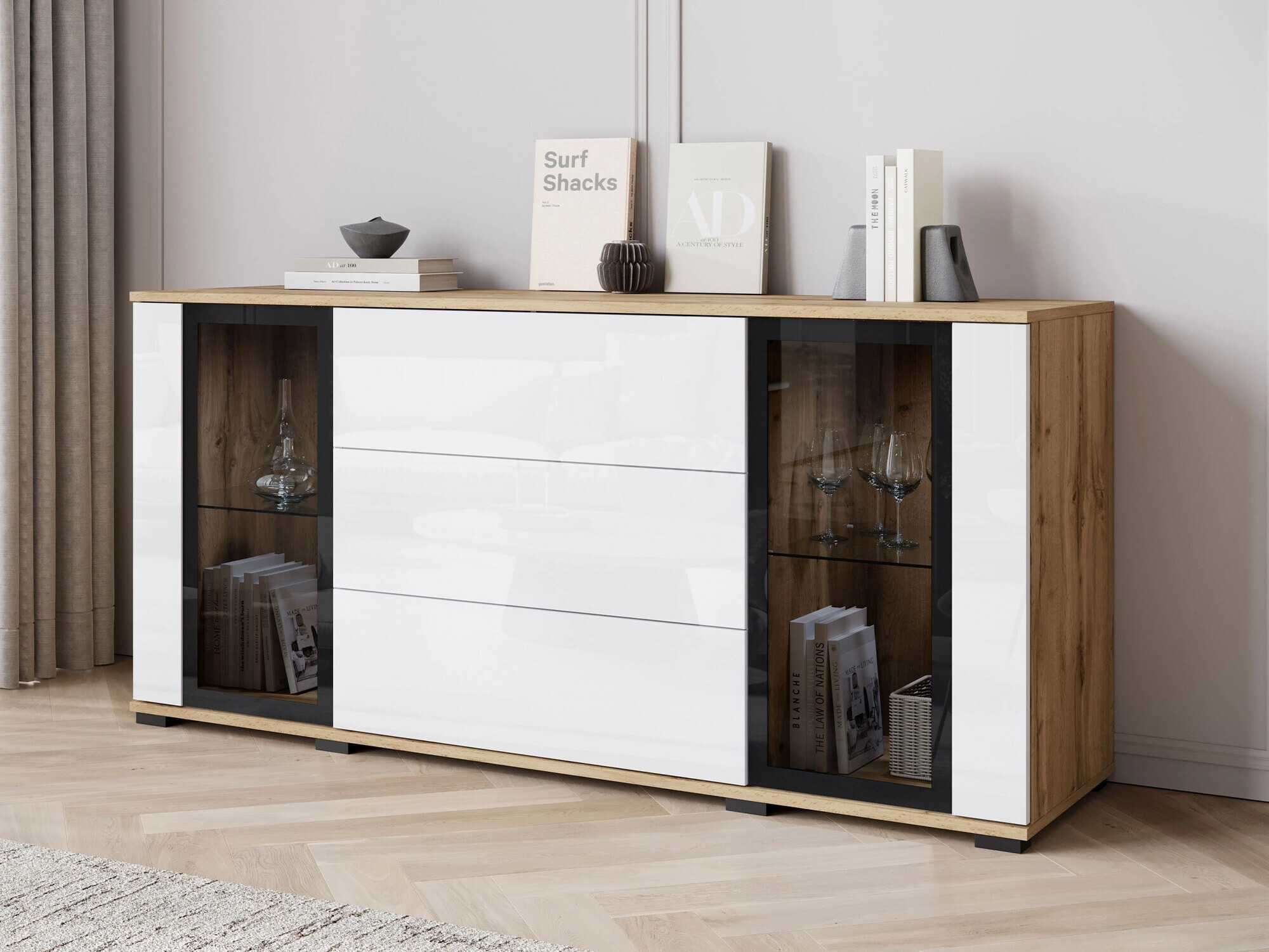 Komoda Torcame 101 (Wotan hrast + Sijaj bela)