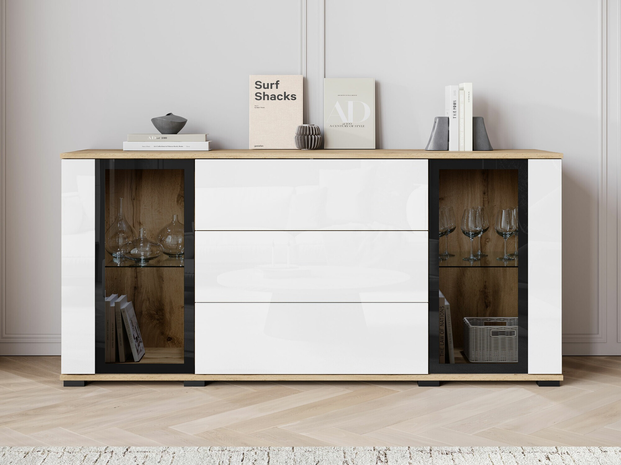 Komoda Torcame 101 (Wotan hrast + Sijaj bela)