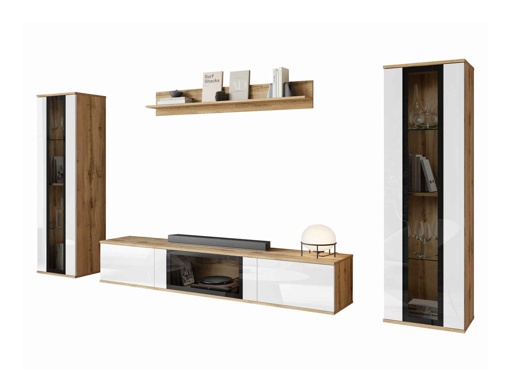 Komplet za dnevno sobo Torcame 103 (Wotan hrast + Sijaj bela)