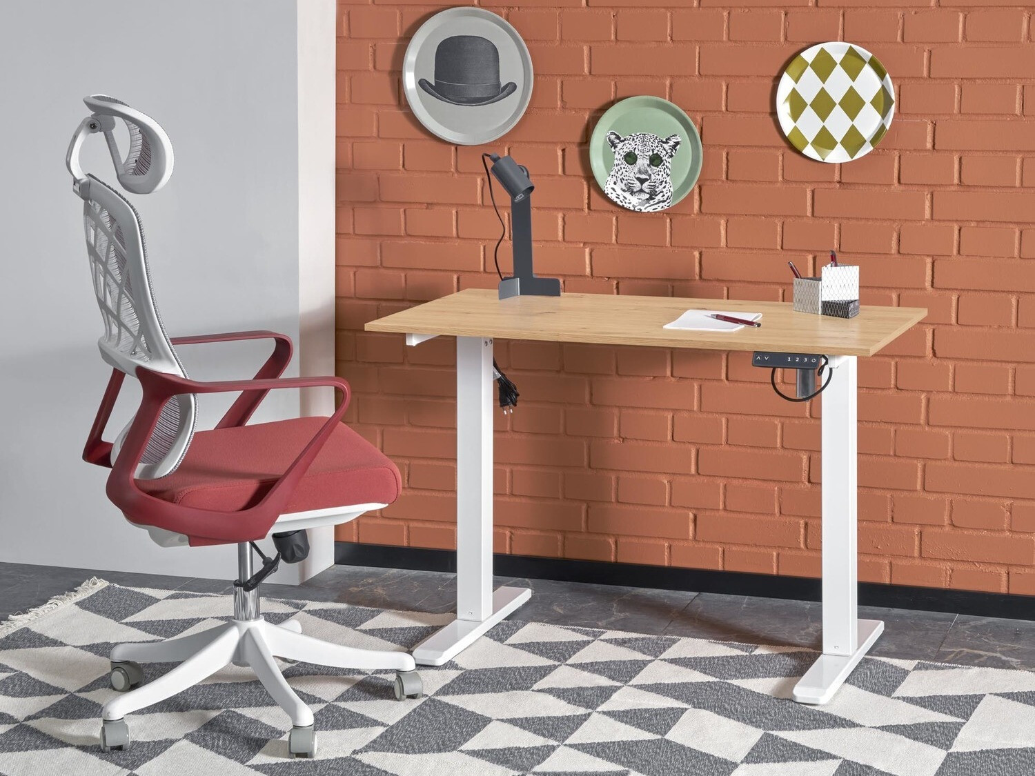 Dvižna pisalna miza Houston 1704 (Artisan hrast + Bela)