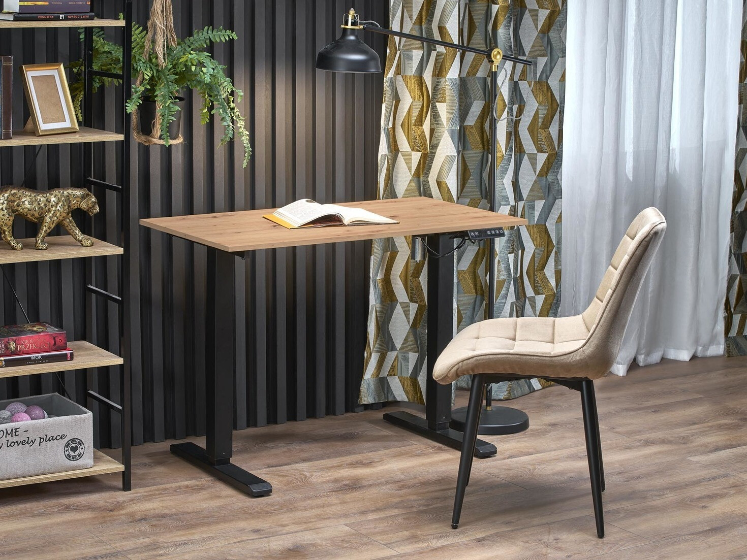 Dvižna pisalna miza Houston 1704 (Artisan hrast + Črna)