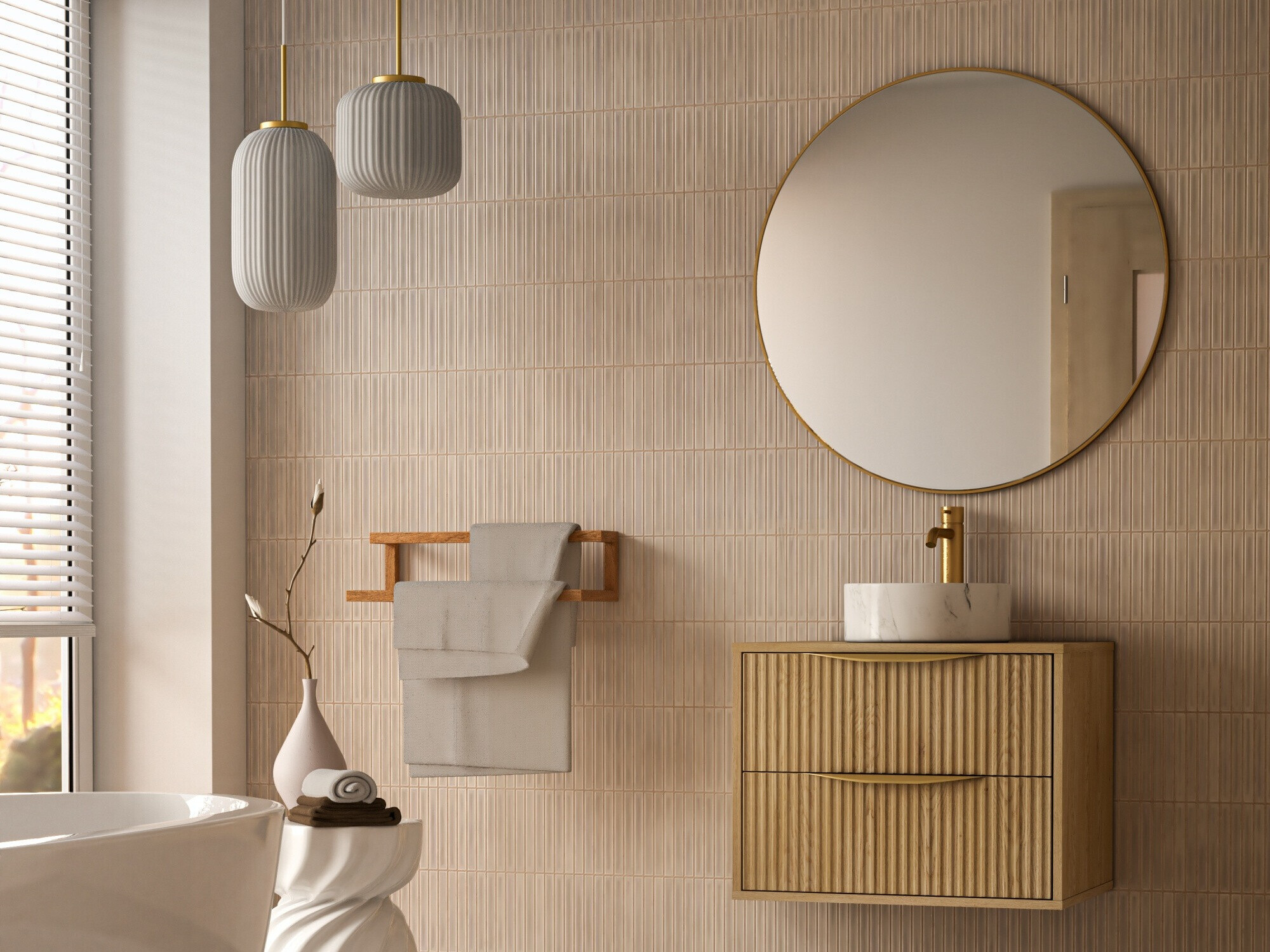 Viseča kopalniška omarica za umivalnik Burleson 162 (Hrast)