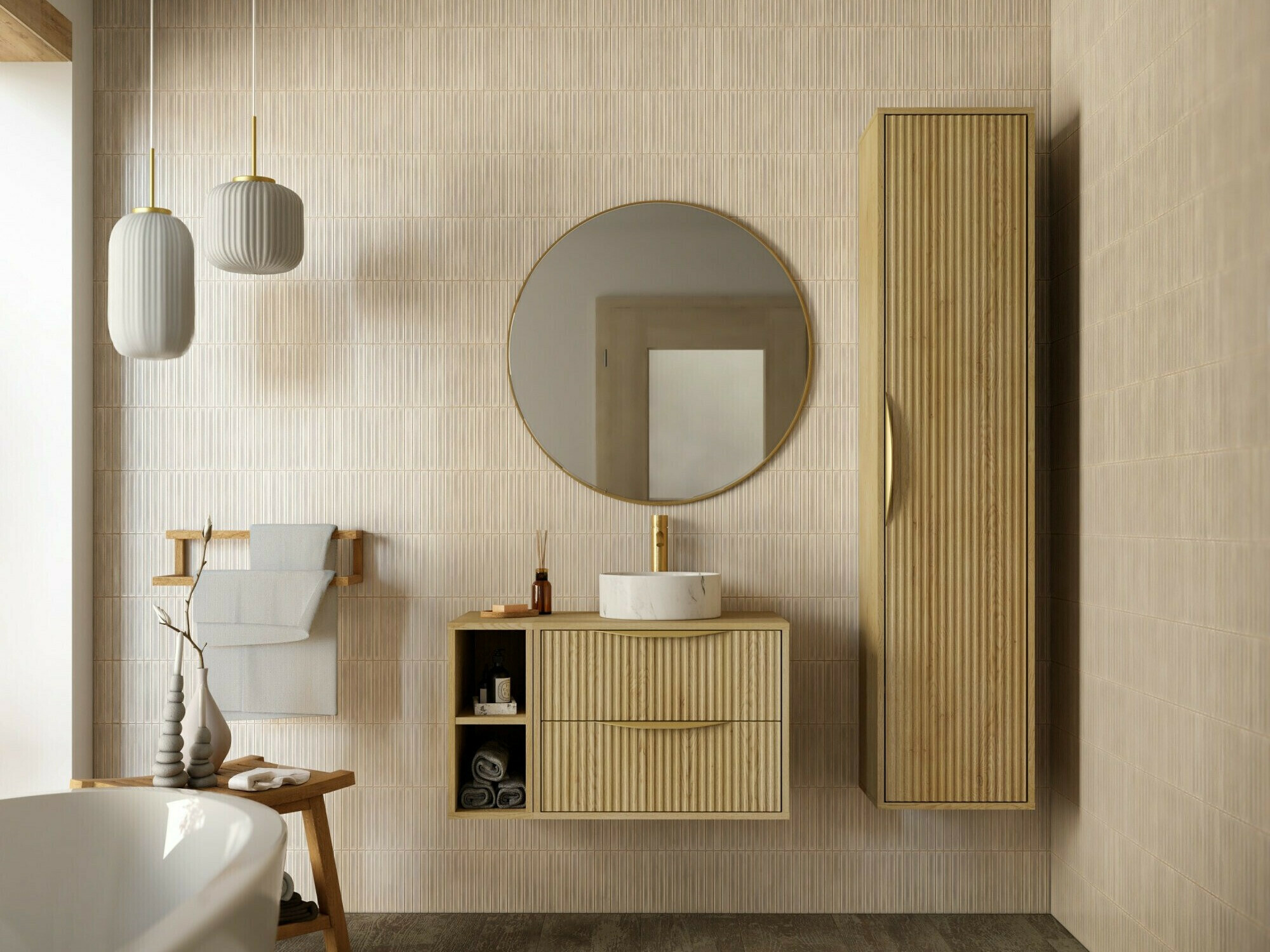 Viseča kopalniška omarica za umivalnik Burleson 162 (Hrast)