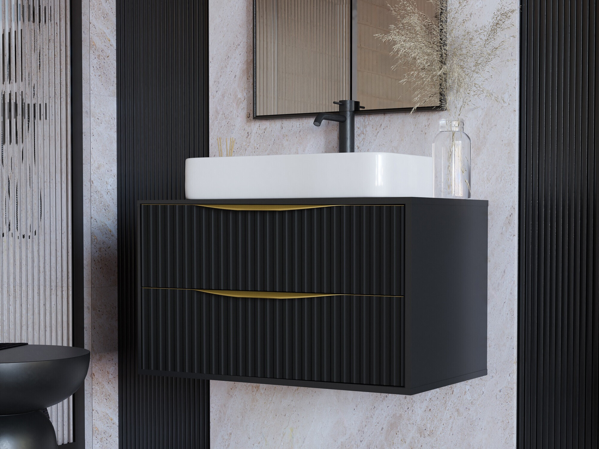 Viseča kopalniška omarica za umivalnik Burleson 163 (Črna)