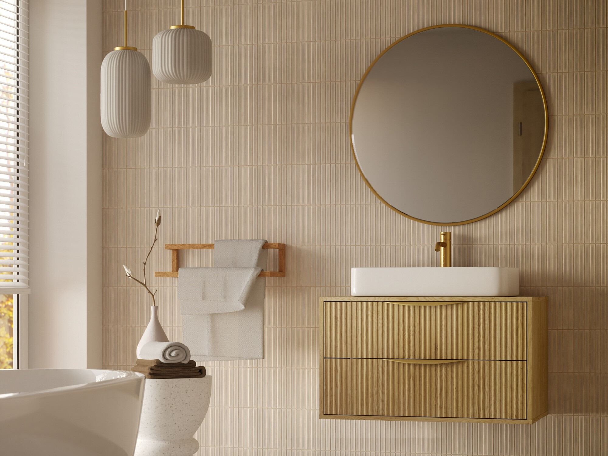 Viseča kopalniška omarica za umivalnik Burleson 163 (Hrast)