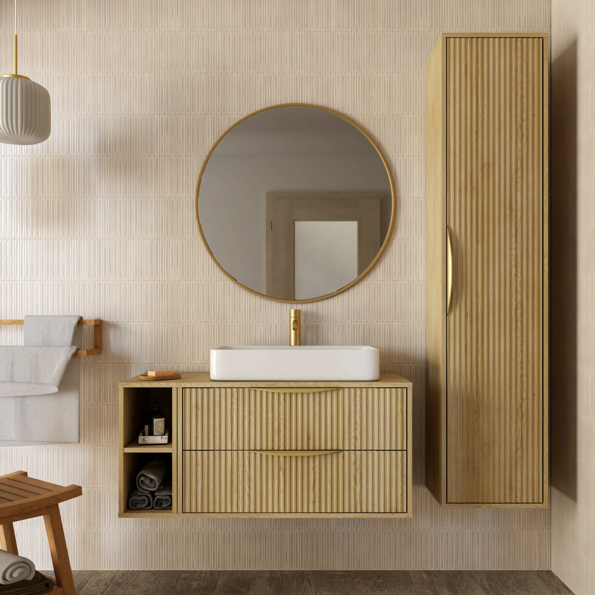 Viseča kopalniška omarica za umivalnik Burleson 163 (Hrast)