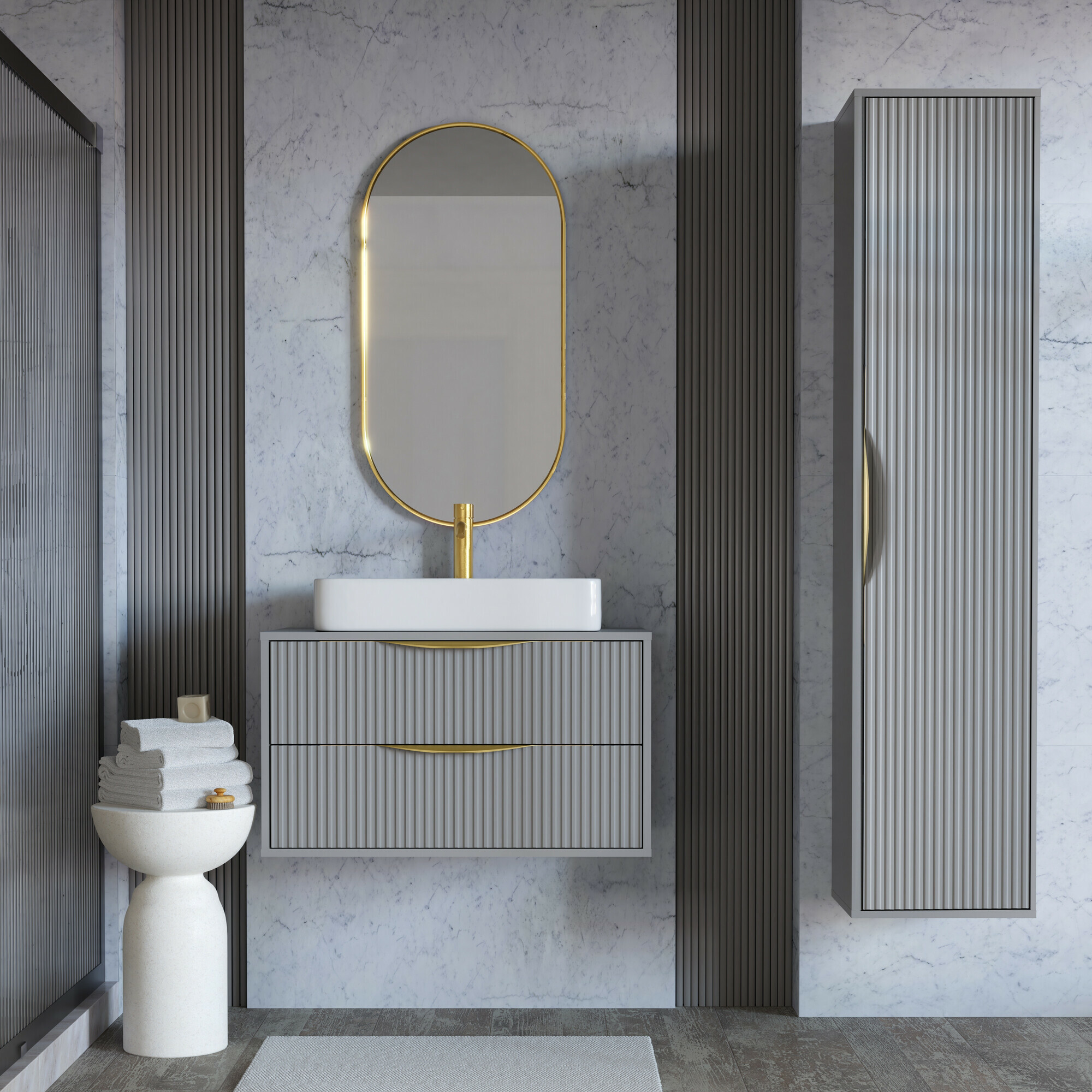 Viseča kopalniška omarica za umivalnik Burleson 163 (Siva)