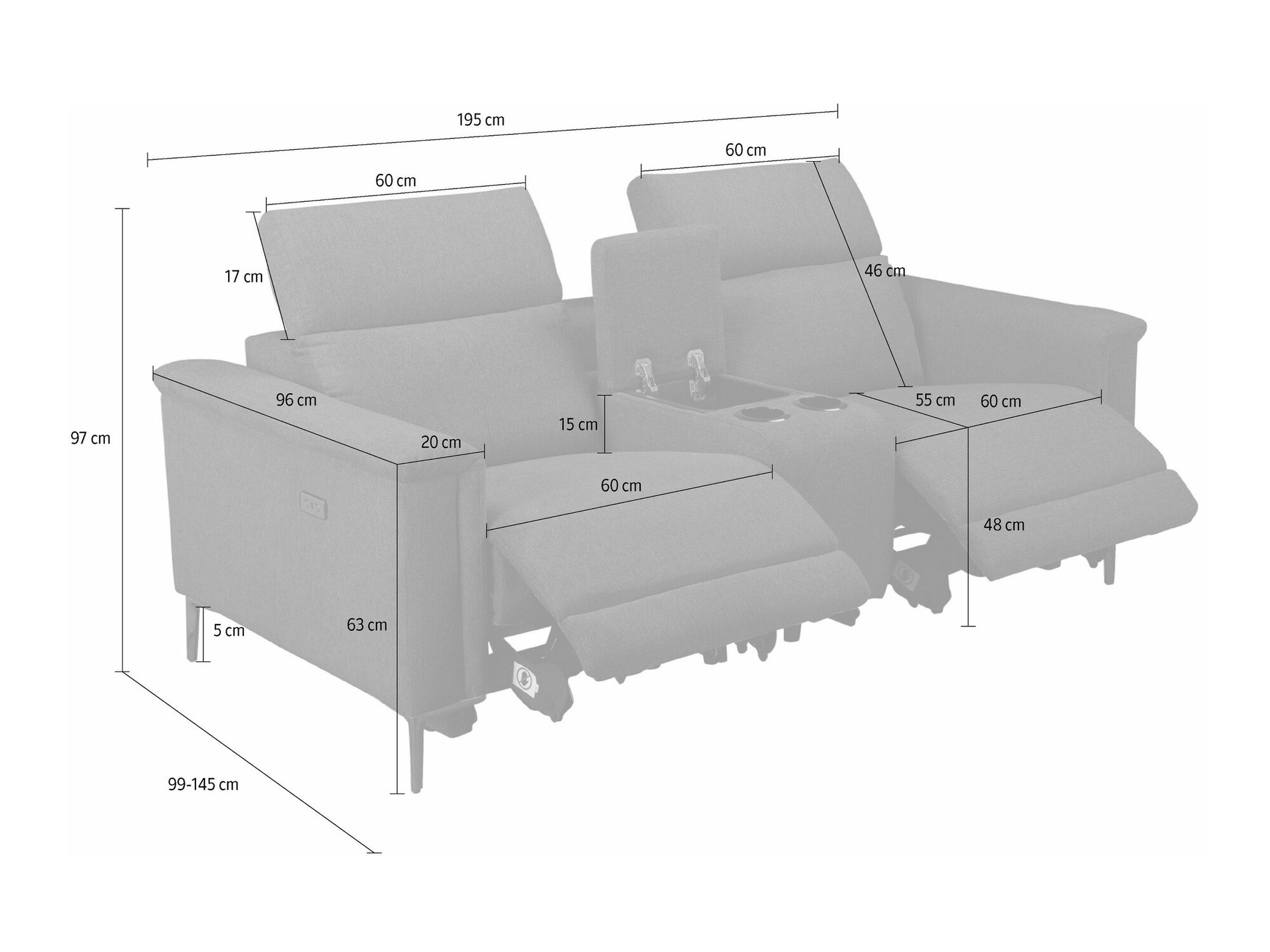 Kavč s počivalnikom Denton 1468 (Antracit)