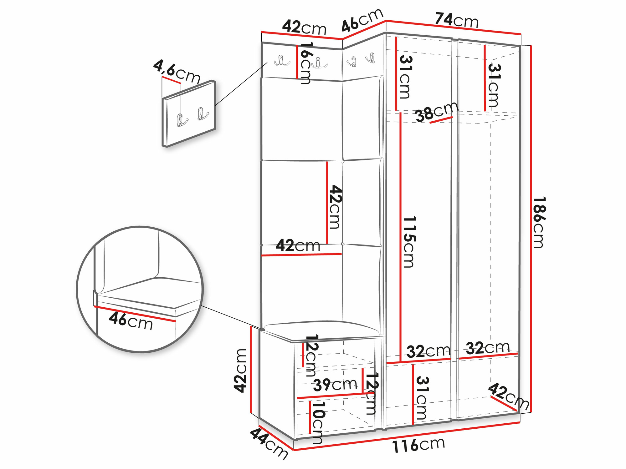 Komplet za predsobo Hartford 379 (Bela)