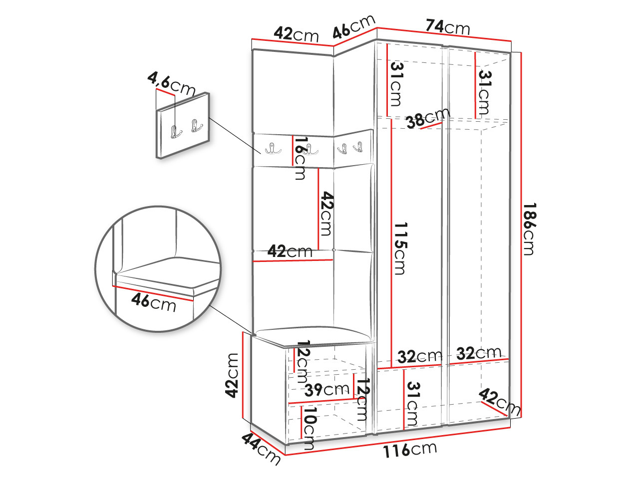 Komplet za predsobo Hartford 382 (Črna)