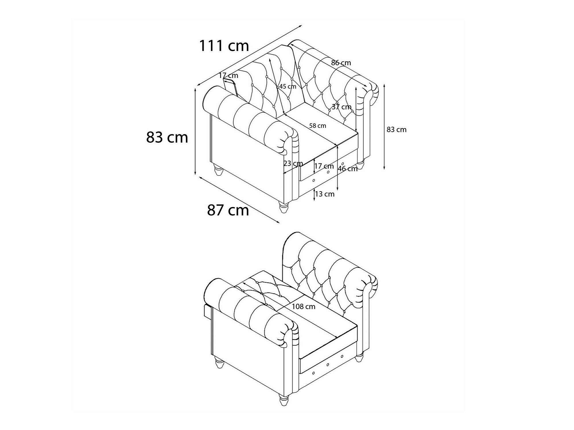 Chesterfield fotelj Tulsa 630 (Temno rjava)