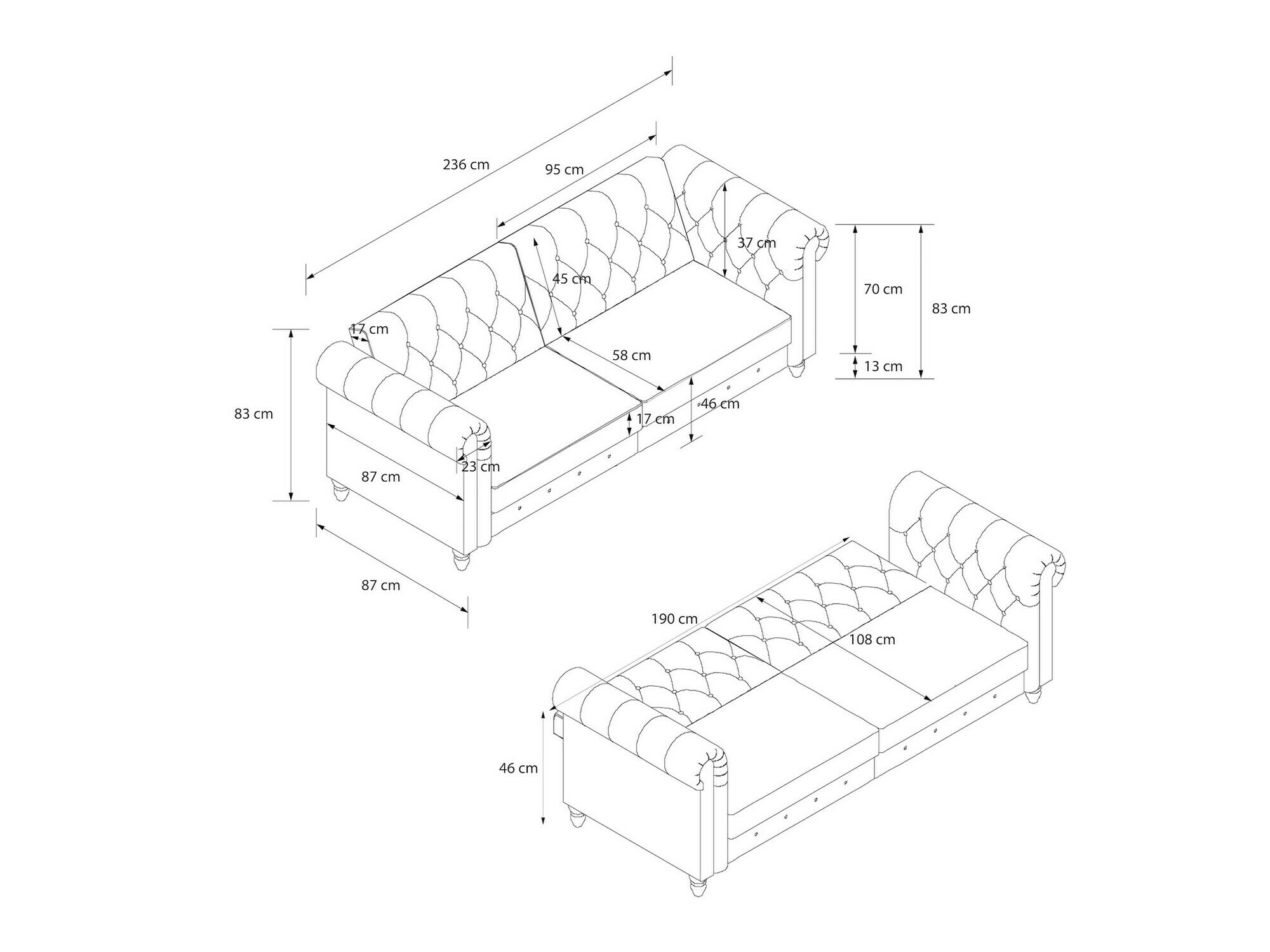 Kavč chesterfield Tulsa 217 (Antracit)