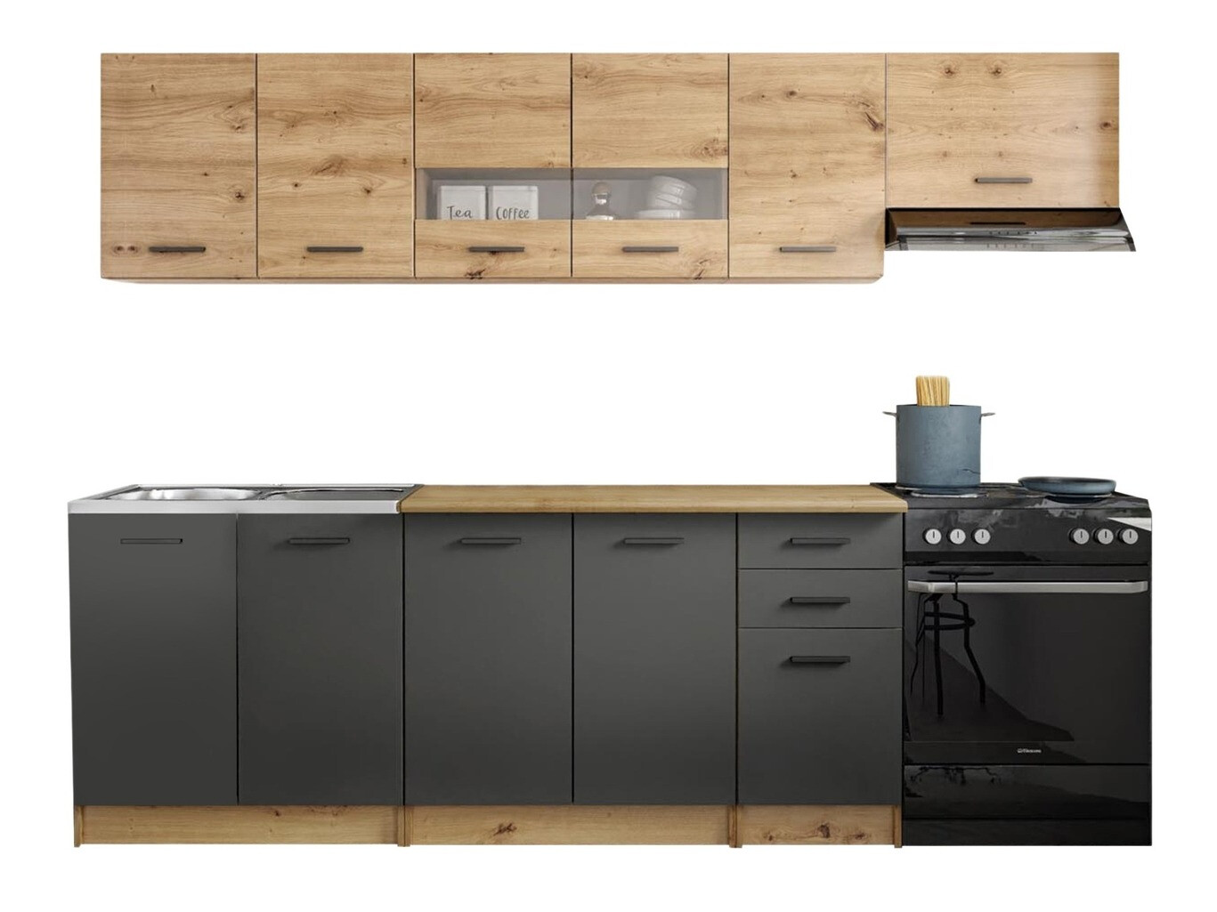 Kuhinjski blok Houston 1182 (Artisan hrast + Mat siva + Wotan hrast)