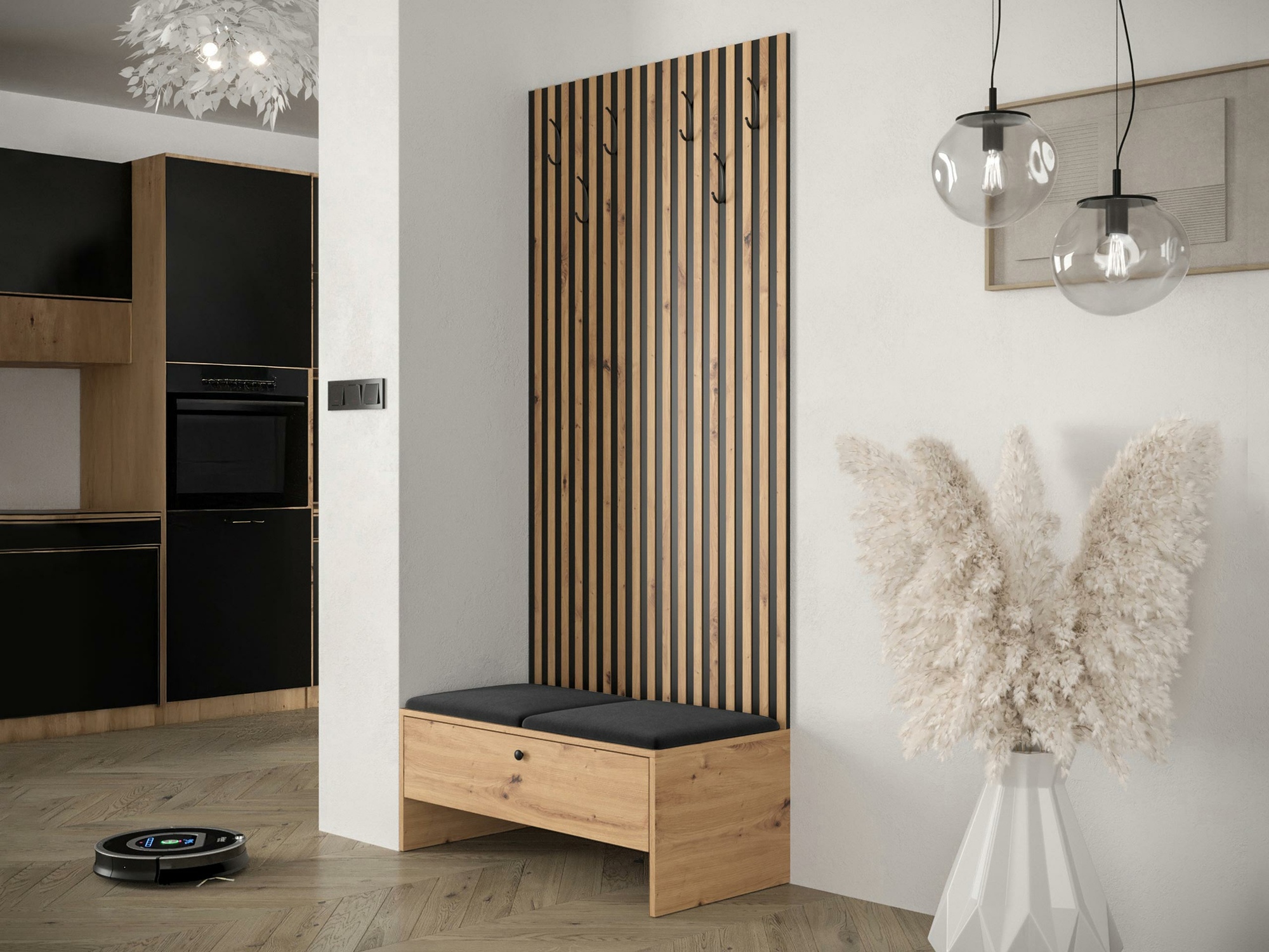 Komplet za predsobo Donio IV (Artisan hrast + Manila 18)