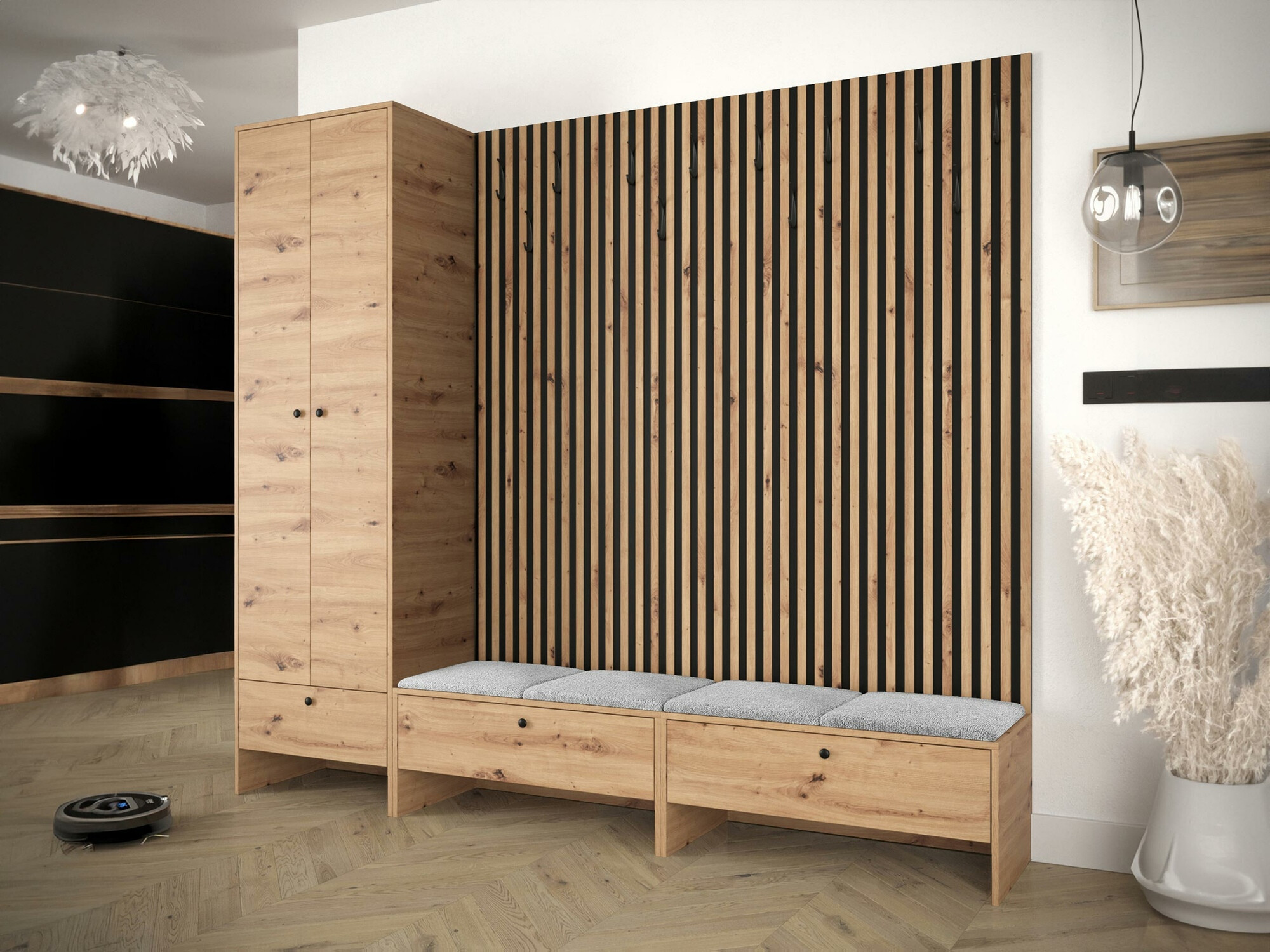 Komplet za predsobo Donio VI (Artisan hrast + Abriamo 06)