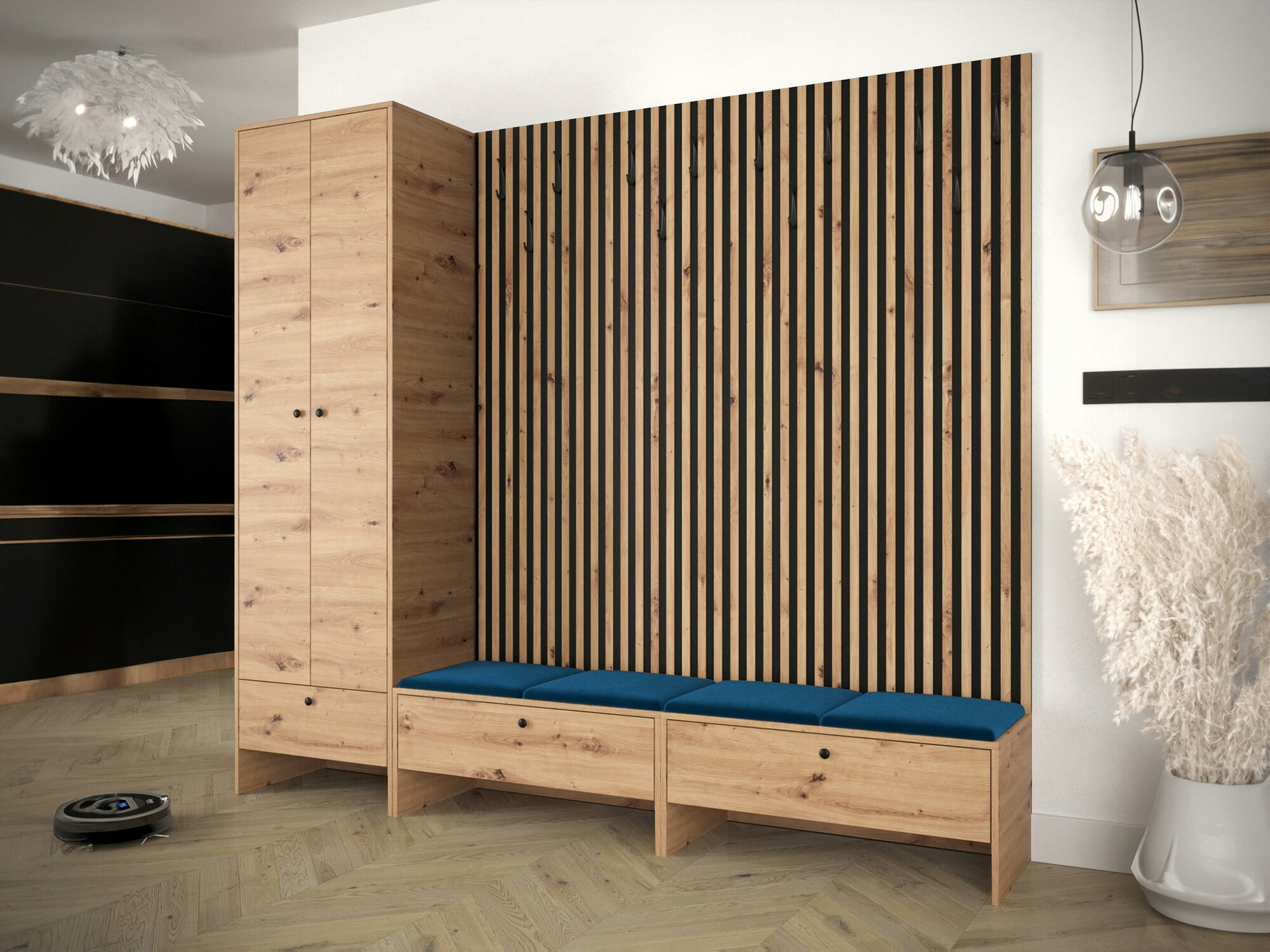 Komplet za predsobo Donio VI (Artisan hrast + Manila 26)