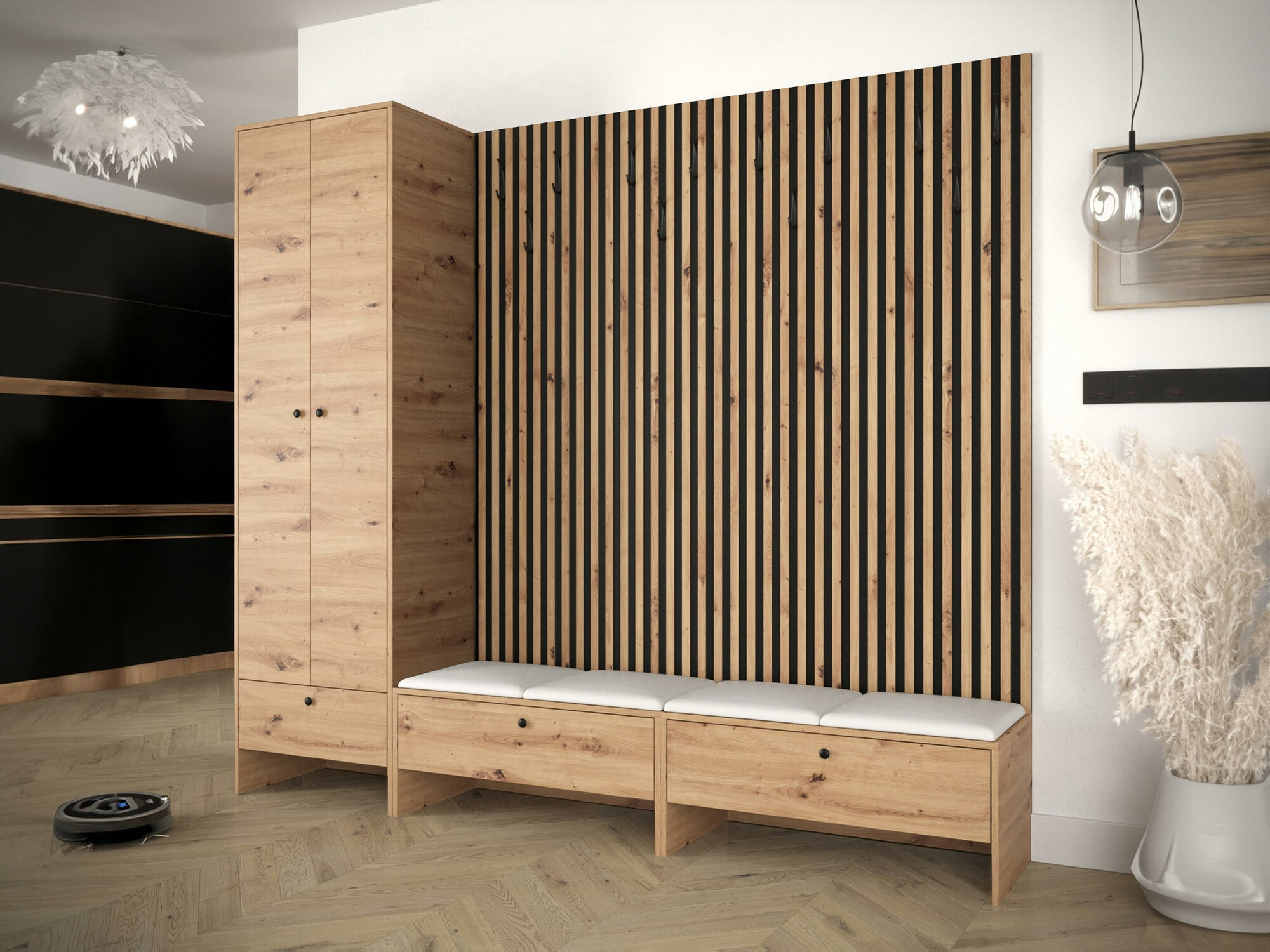 Komplet za predsobo Donio VI (Artisan hrast + Soft 017)