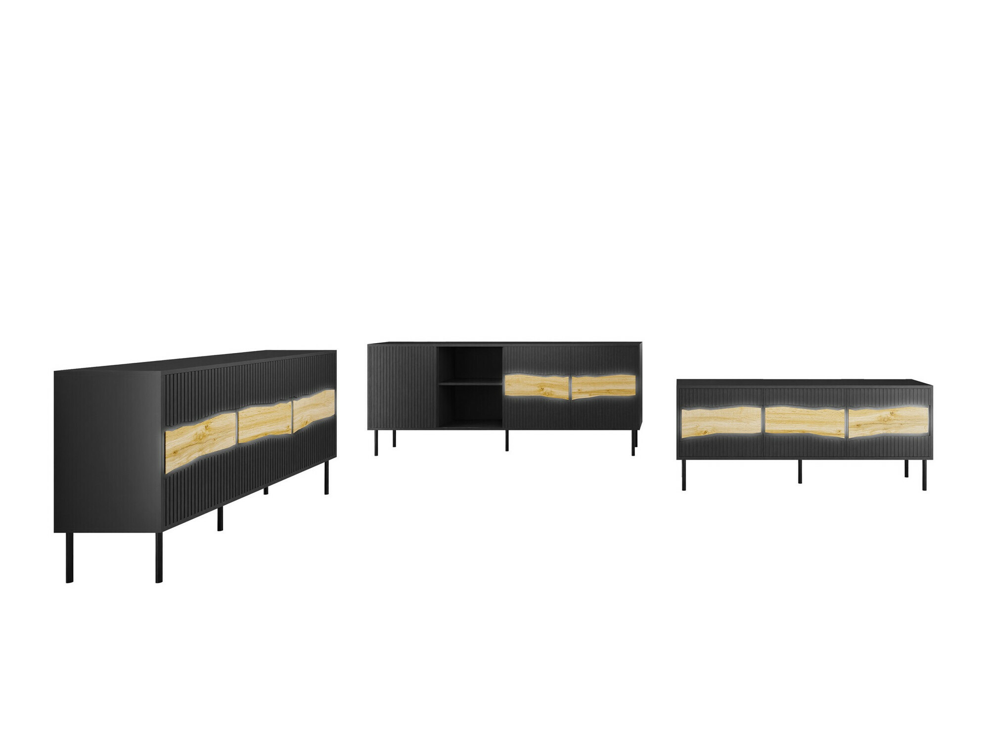 Komplet za dnevno sobo Monevare 105 (Črna + Wotan hrast)