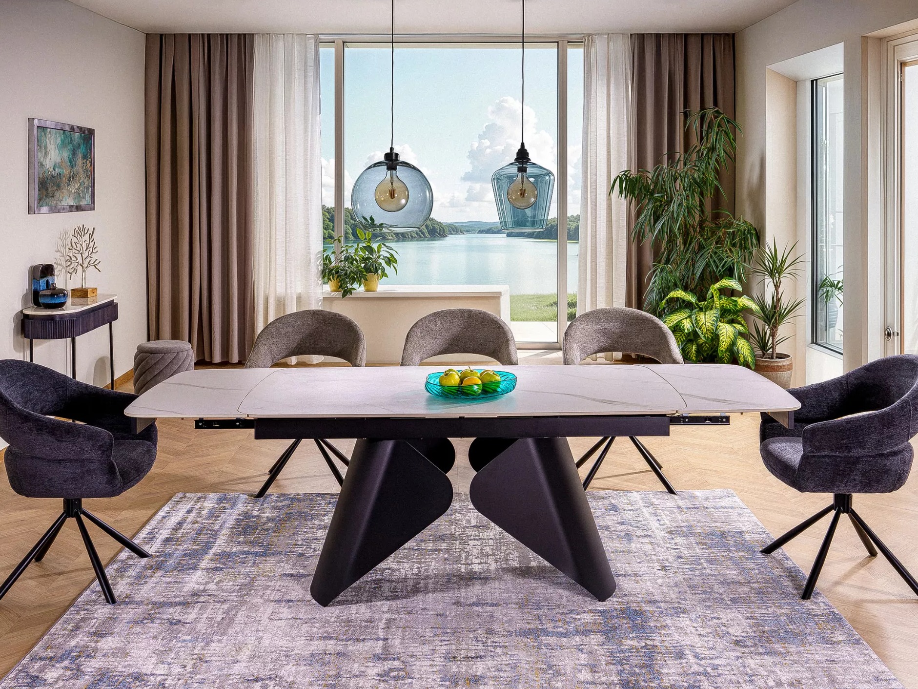 Miza Detroit 757 (Beli marmor + Črna)