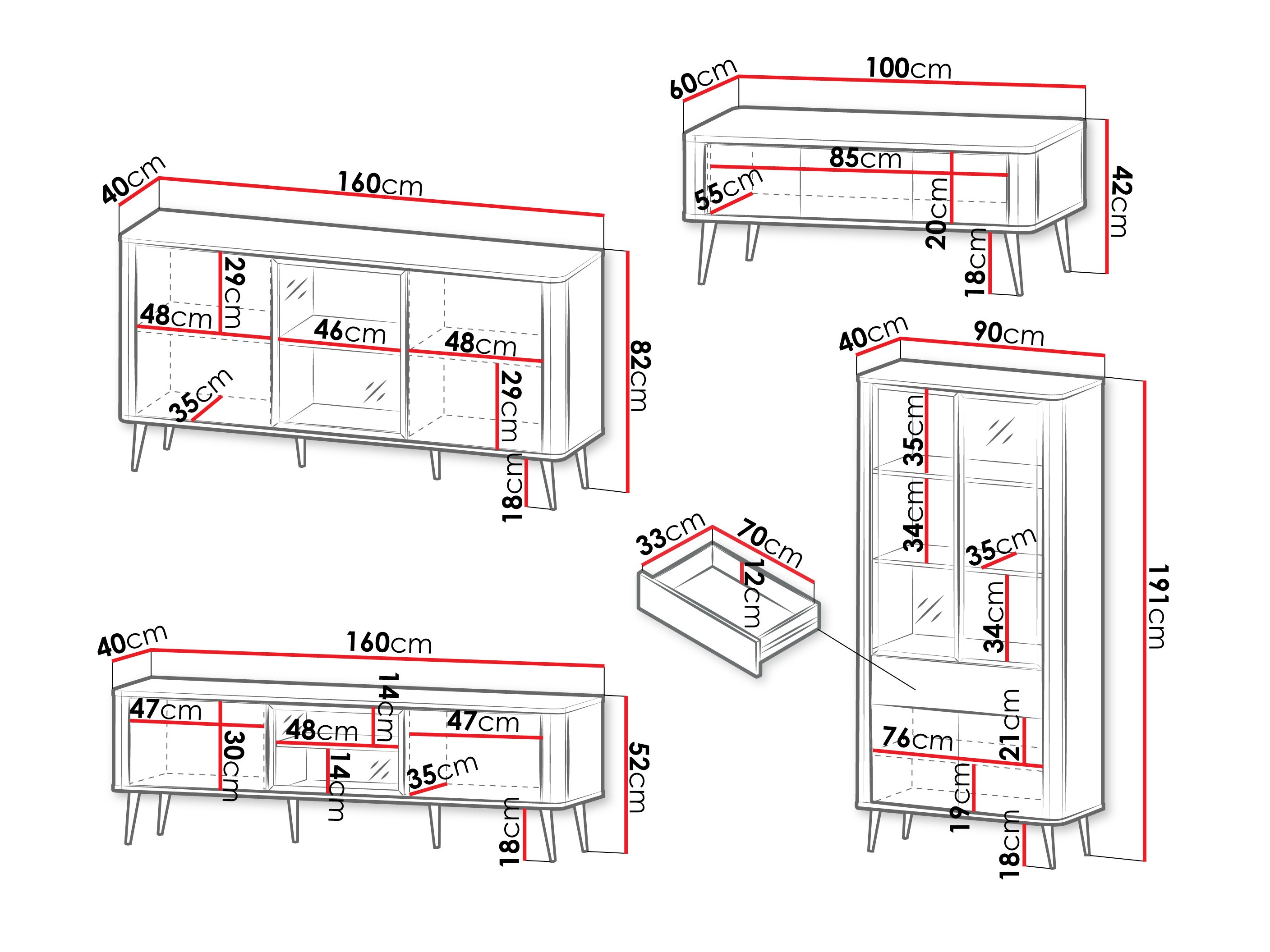 Komplet za dnevno sobo Lufela 120 (Kašmir + Oreh)