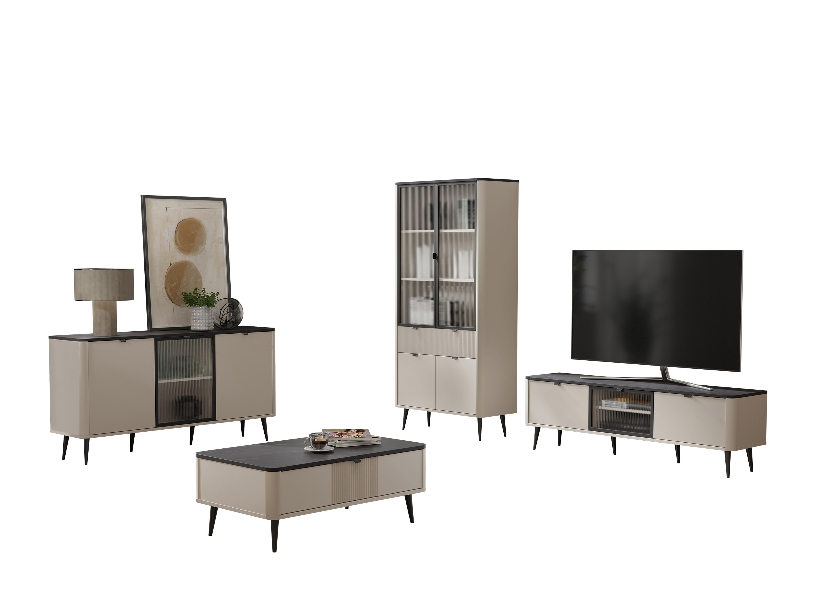 Komplet za dnevno sobo Lufela 120 (Kašmir + Sivi marmor)