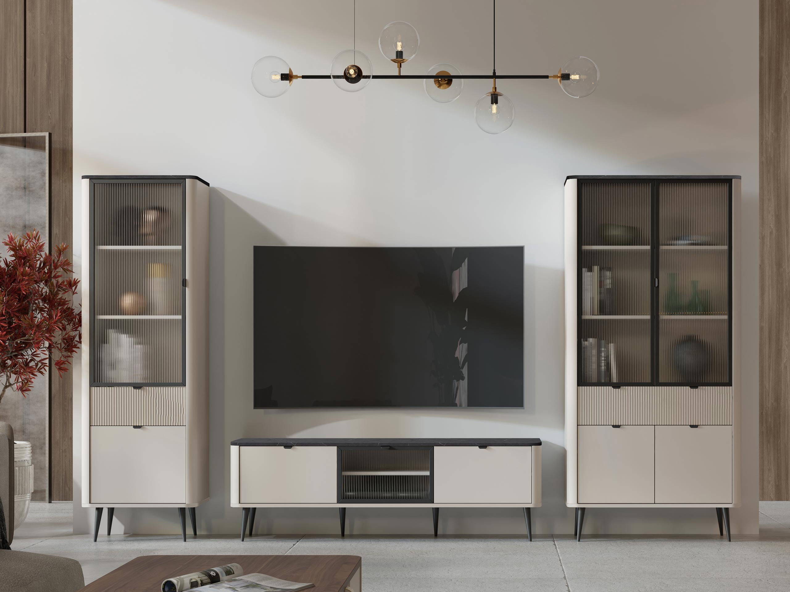 Komplet za dnevno sobo Lufela 121 (Kašmir + Sivi marmor)