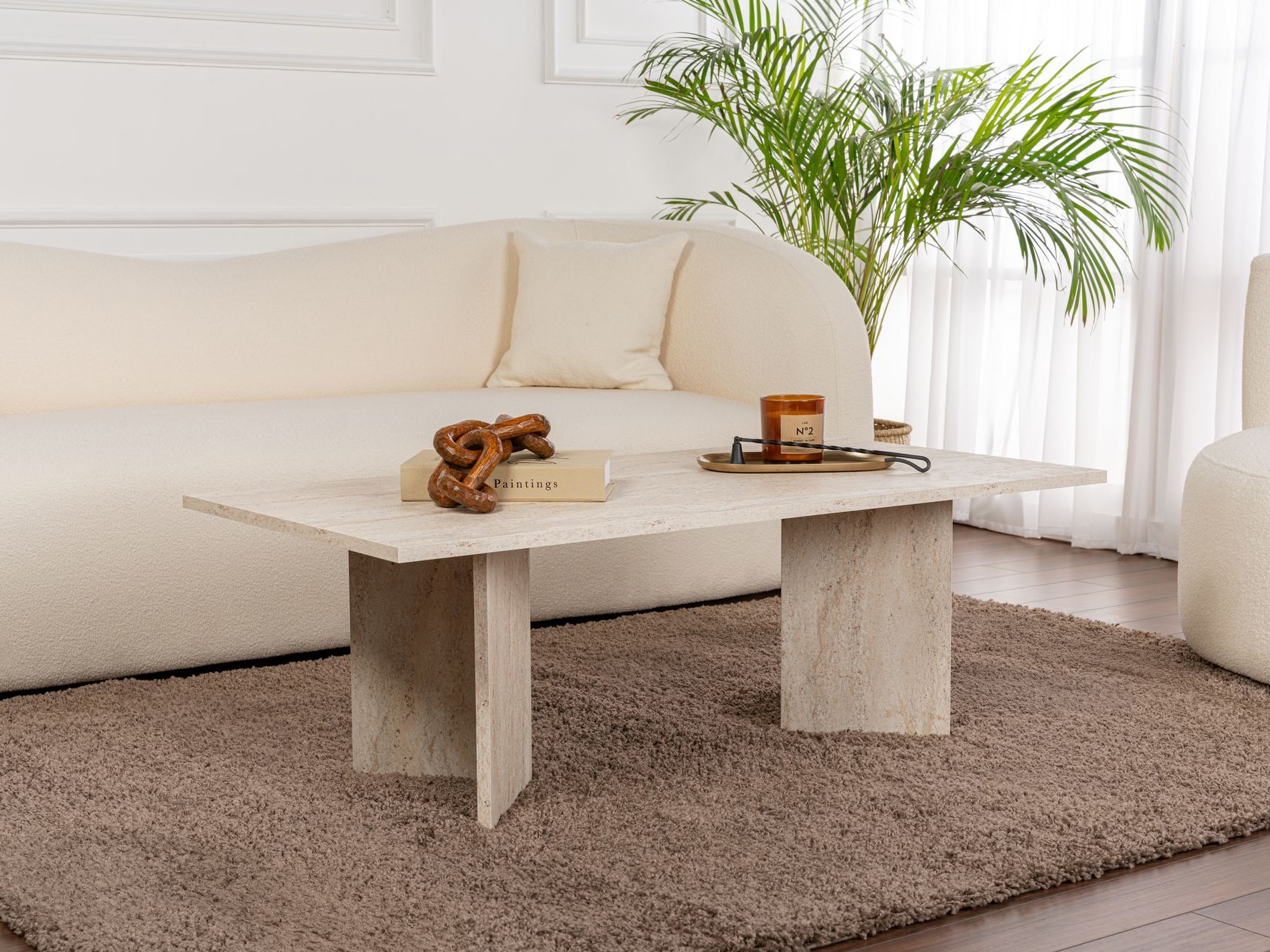 Klubska mizica Novato 132 (Svetel travertin)