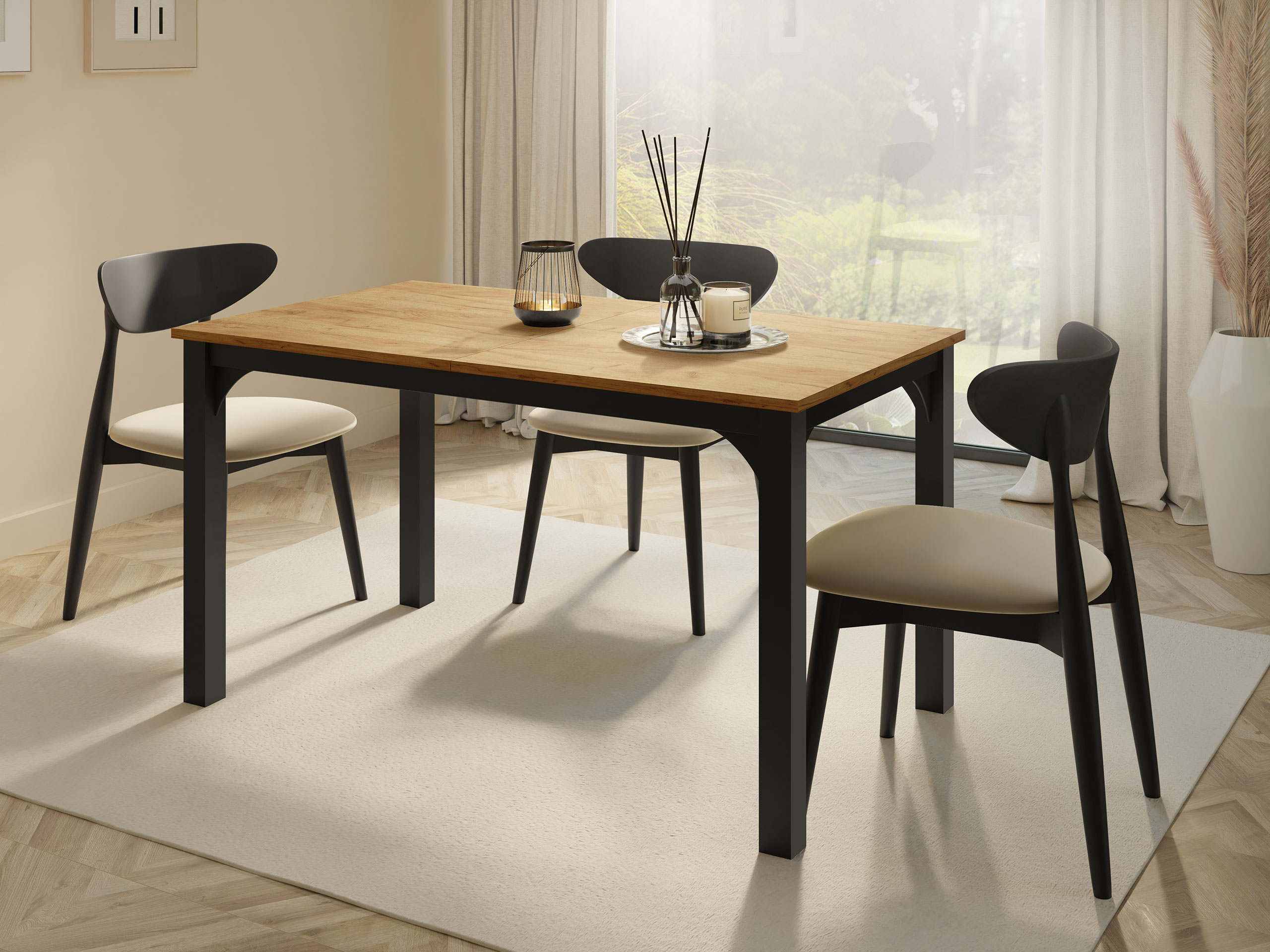 Miza Oswego 136 (Craft zlati hrast + Črna)