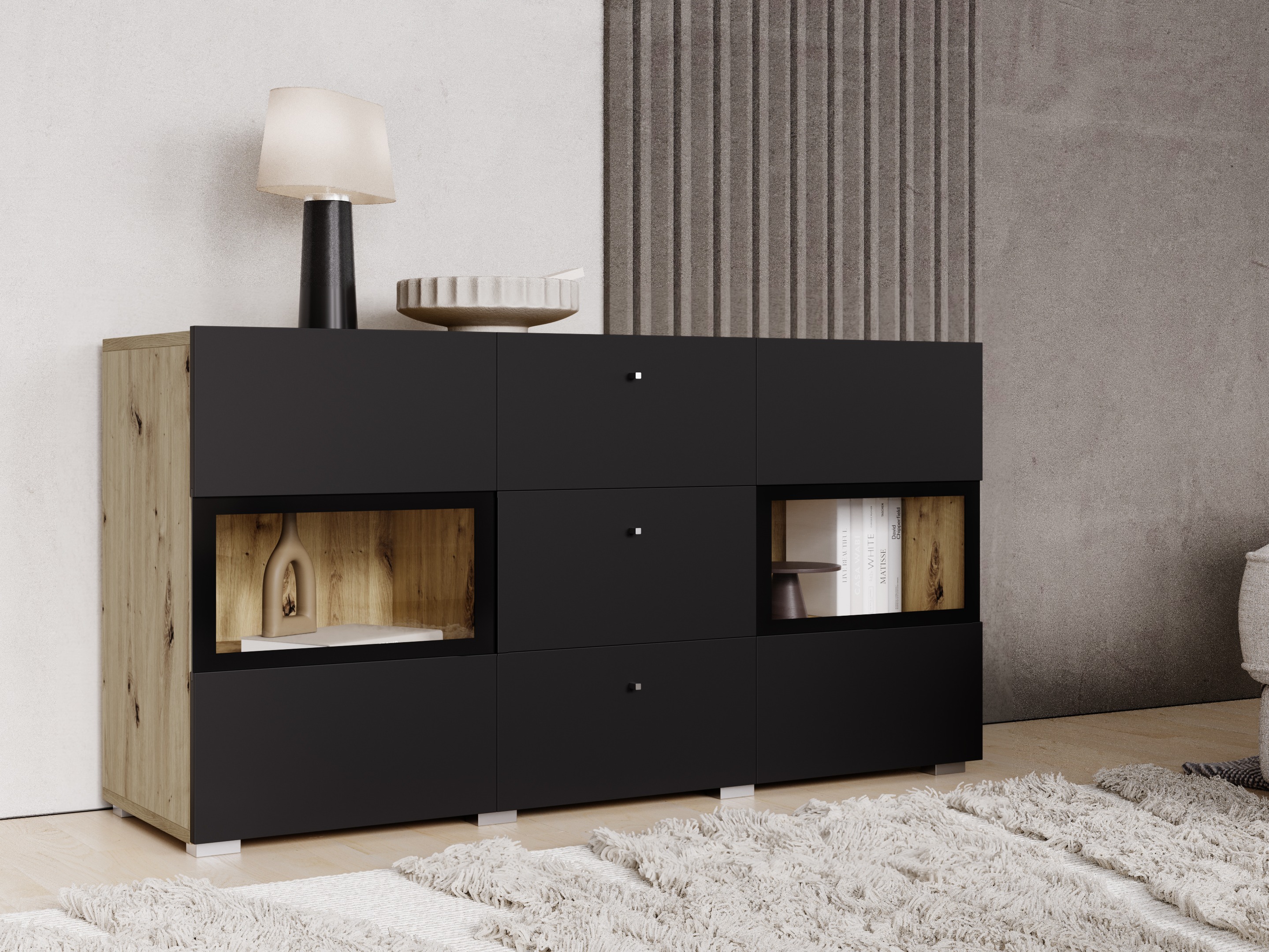 Komoda Serodeu 101 (Artisan hrast + Mat črna)