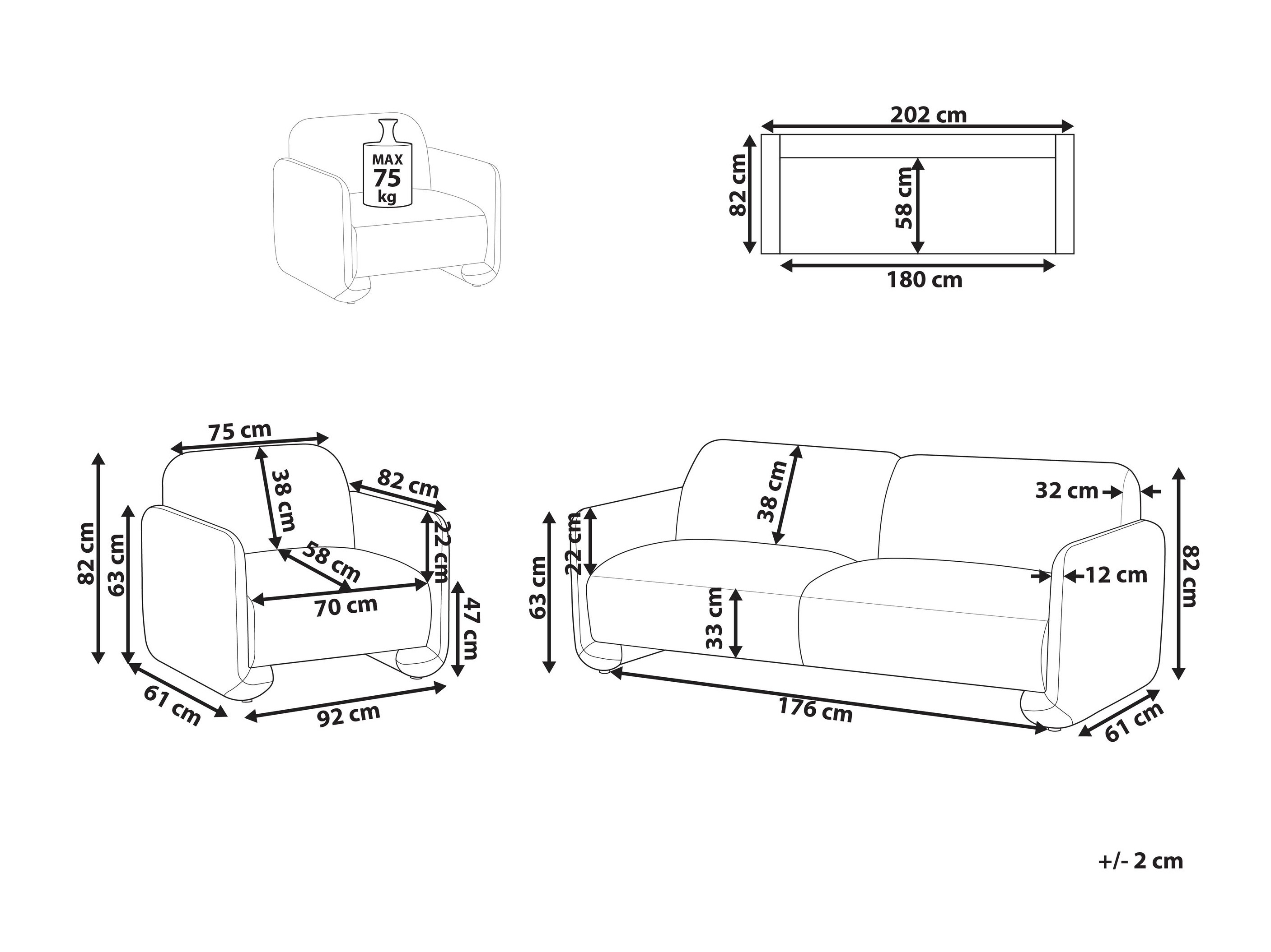 Komplet oblazinjenega pohištva Berwyn 2703 (Bela)
