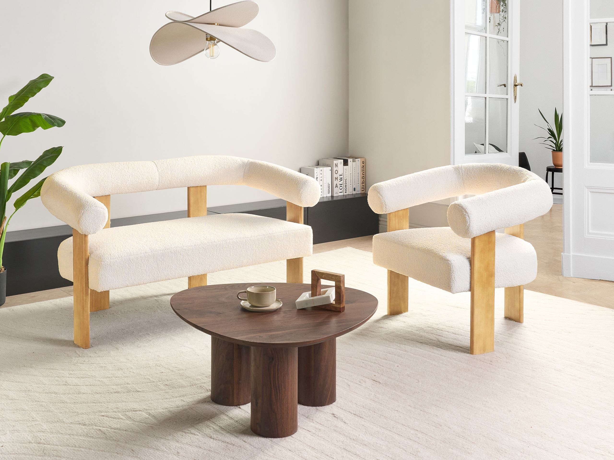 Komplet oblazinjenega pohištva Berwyn 2710 (Bela + Svetel les)